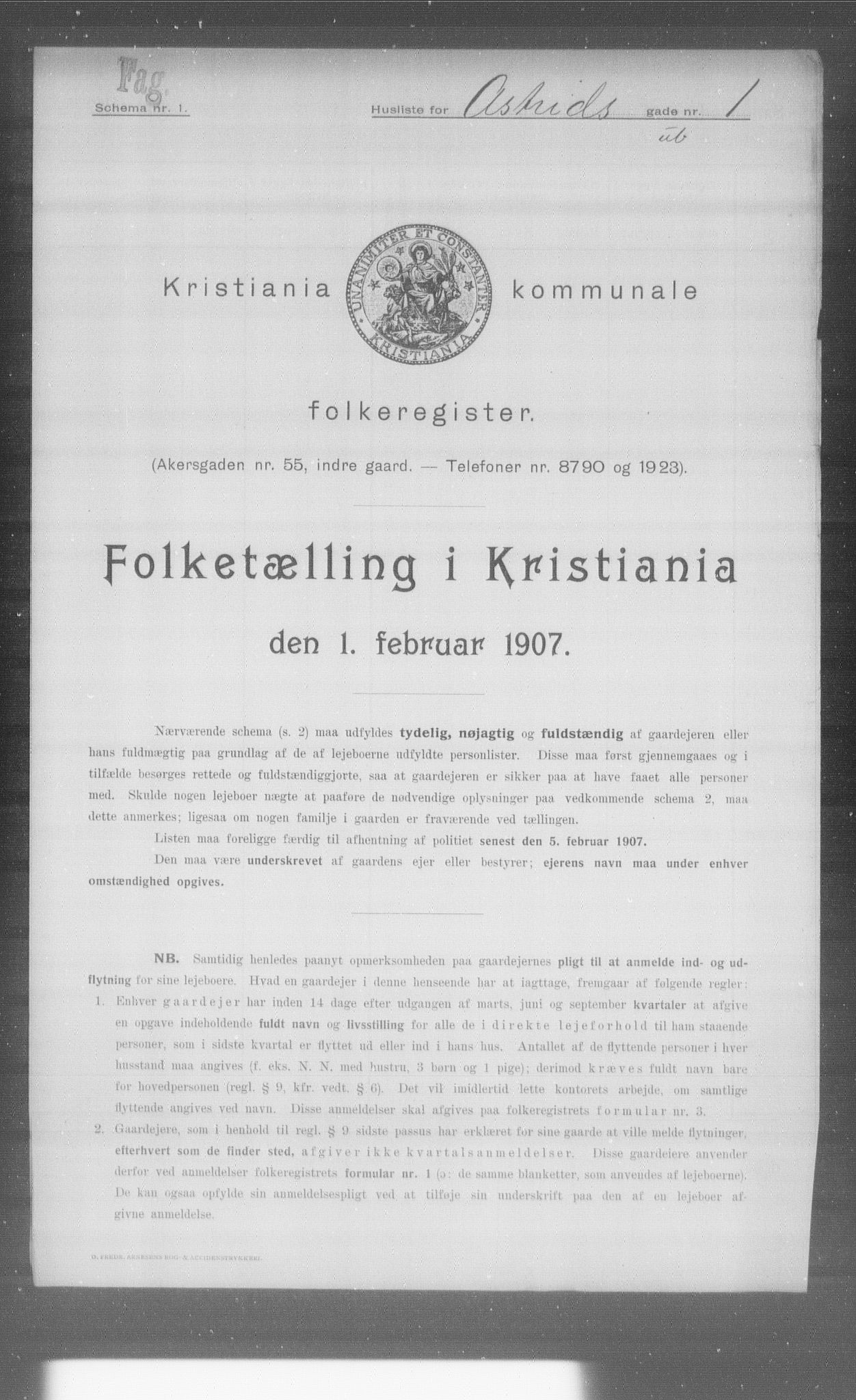 OBA, Municipal Census 1907 for Kristiania, 1907, p. 1331