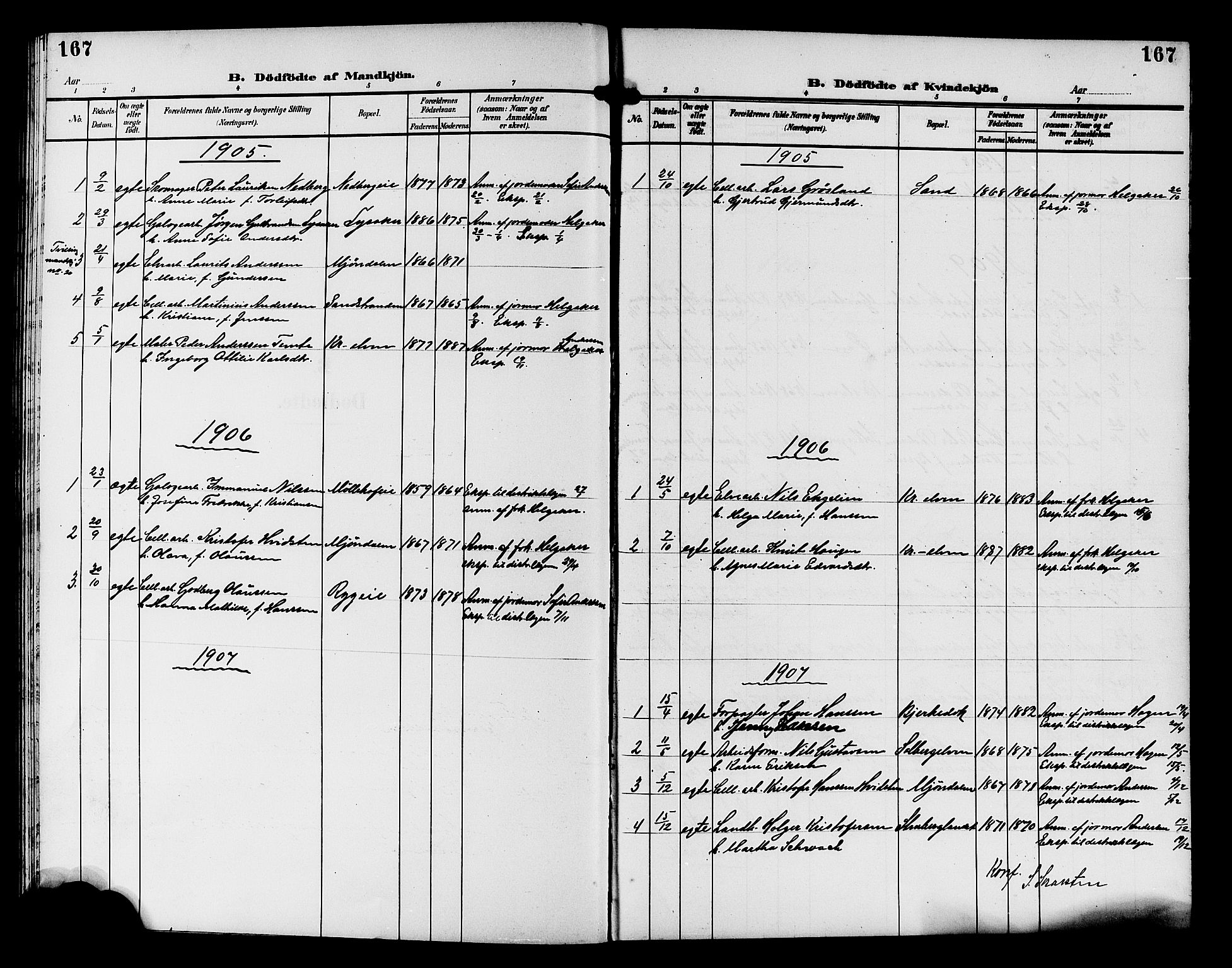 Nedre Eiker kirkebøker, SAKO/A-612/G/Ga/L0004: Parish register (copy) no. 4, 1905-1912, p. 167