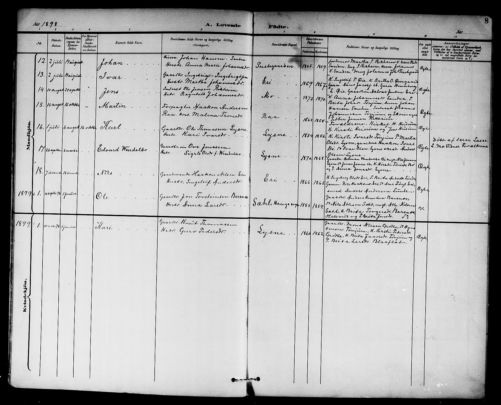 Lærdal sokneprestembete, SAB/A-81201: Parish register (copy) no. A 1, 1897-1920, p. 8