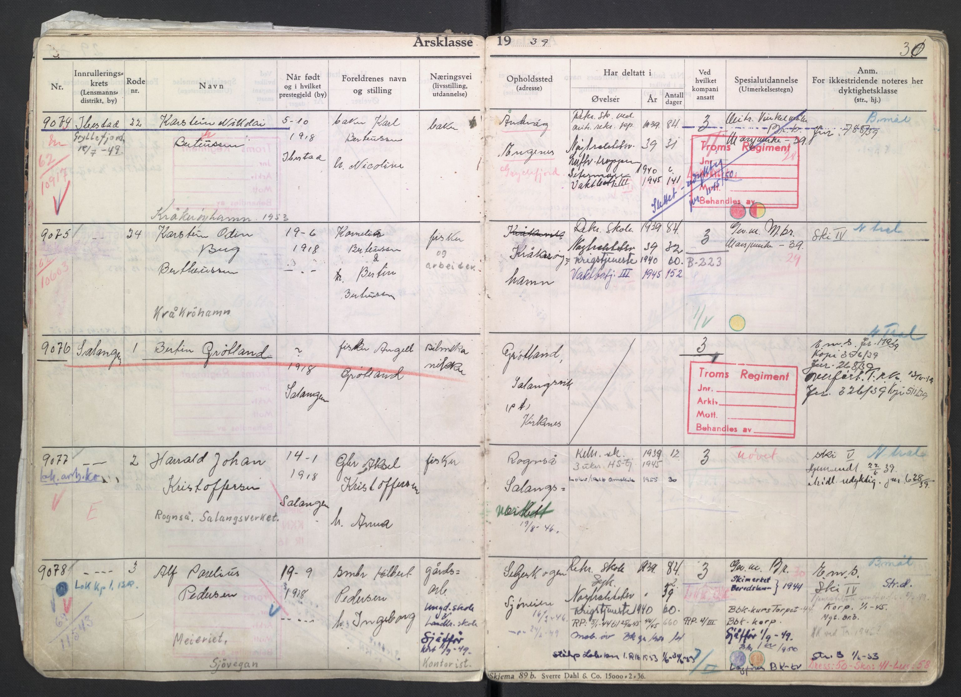 Forsvaret, Troms infanteriregiment nr. 16, AV/RA-RAFA-3146/P/Pa/L0007/0004: Ruller / Rulle for regimentets menige mannskaper, årsklasse 1939, 1939, p. 30