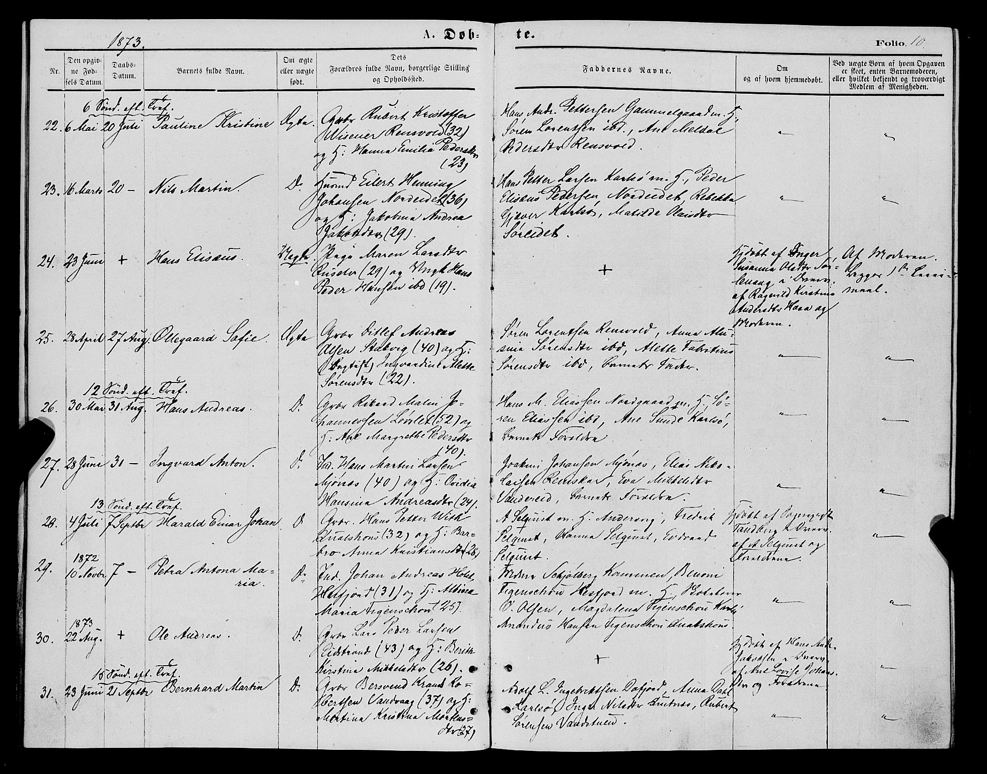 Karlsøy sokneprestembete, AV/SATØ-S-1299/H/Ha/Haa/L0005kirke: Parish register (official) no. 5, 1872-1878, p. 10