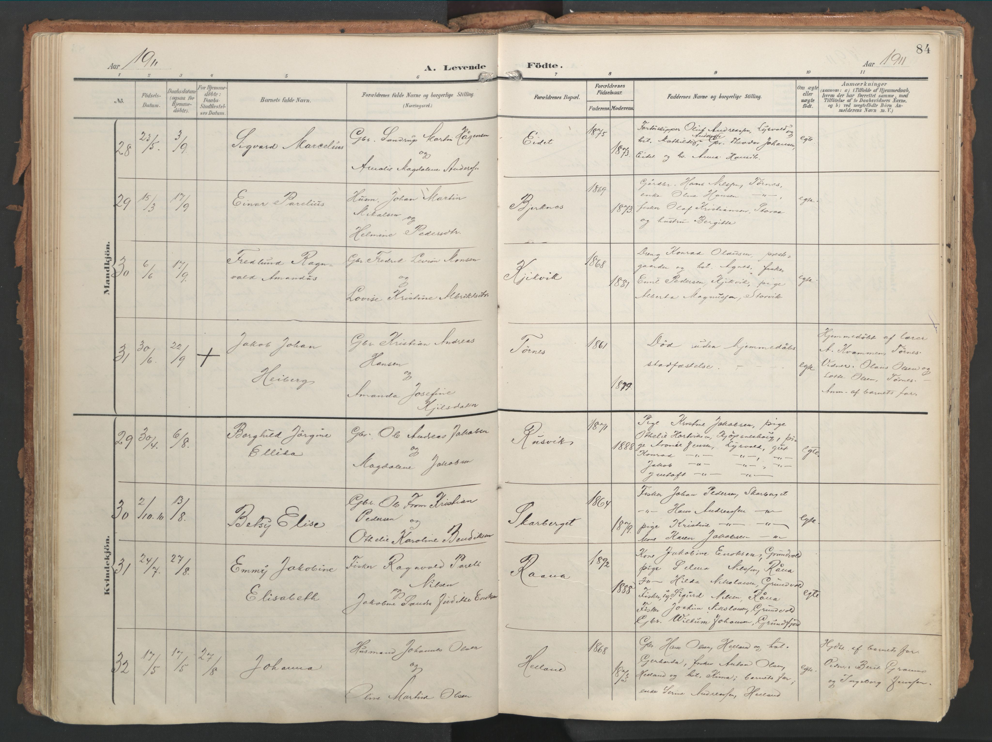 Ministerialprotokoller, klokkerbøker og fødselsregistre - Nordland, SAT/A-1459/861/L0871: Parish register (official) no. 861A06, 1903-1916, p. 84