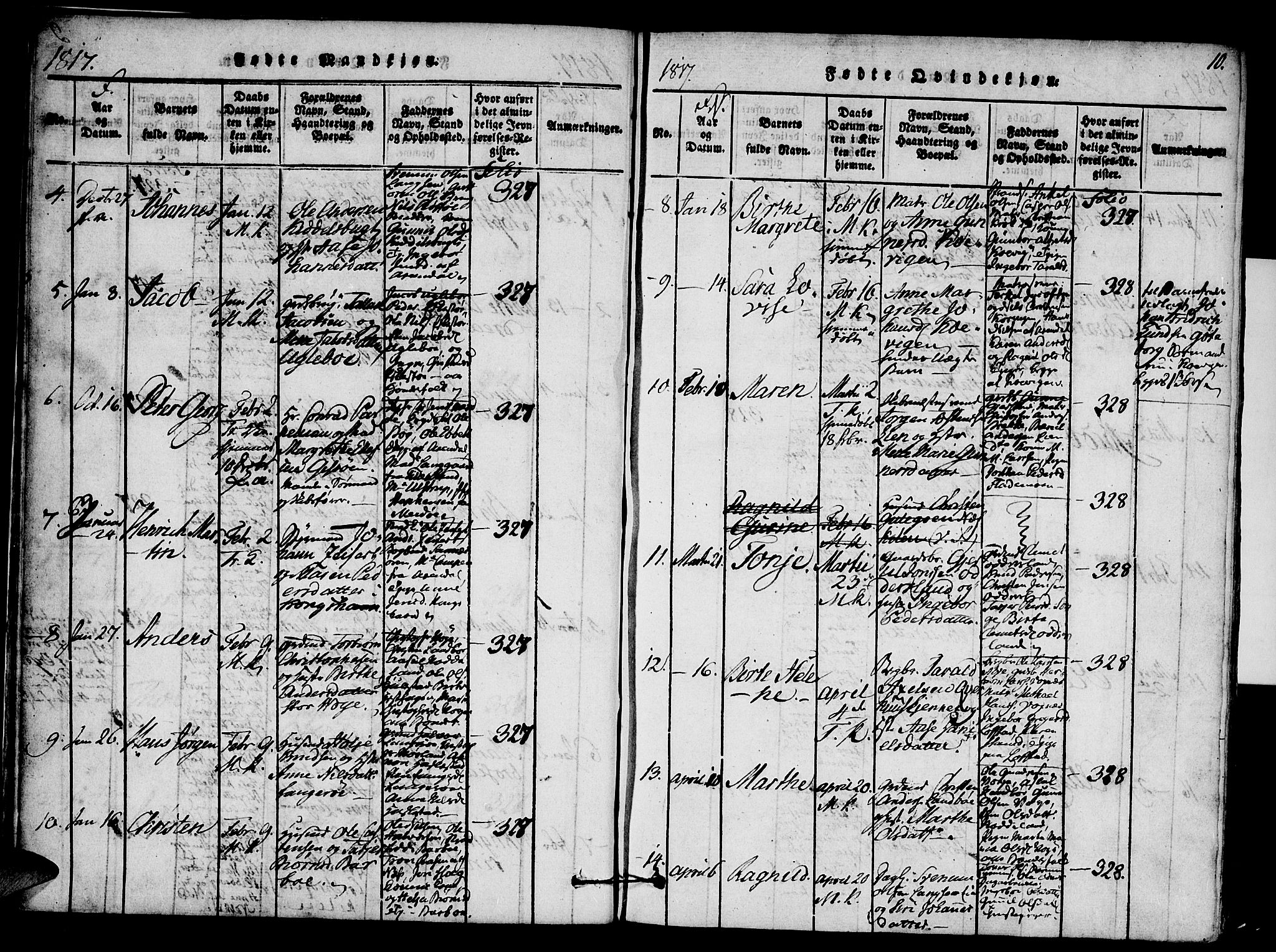 Austre Moland sokneprestkontor, SAK/1111-0001/F/Fa/Faa/L0004: Parish register (official) no. A 4, 1816-1824, p. 10