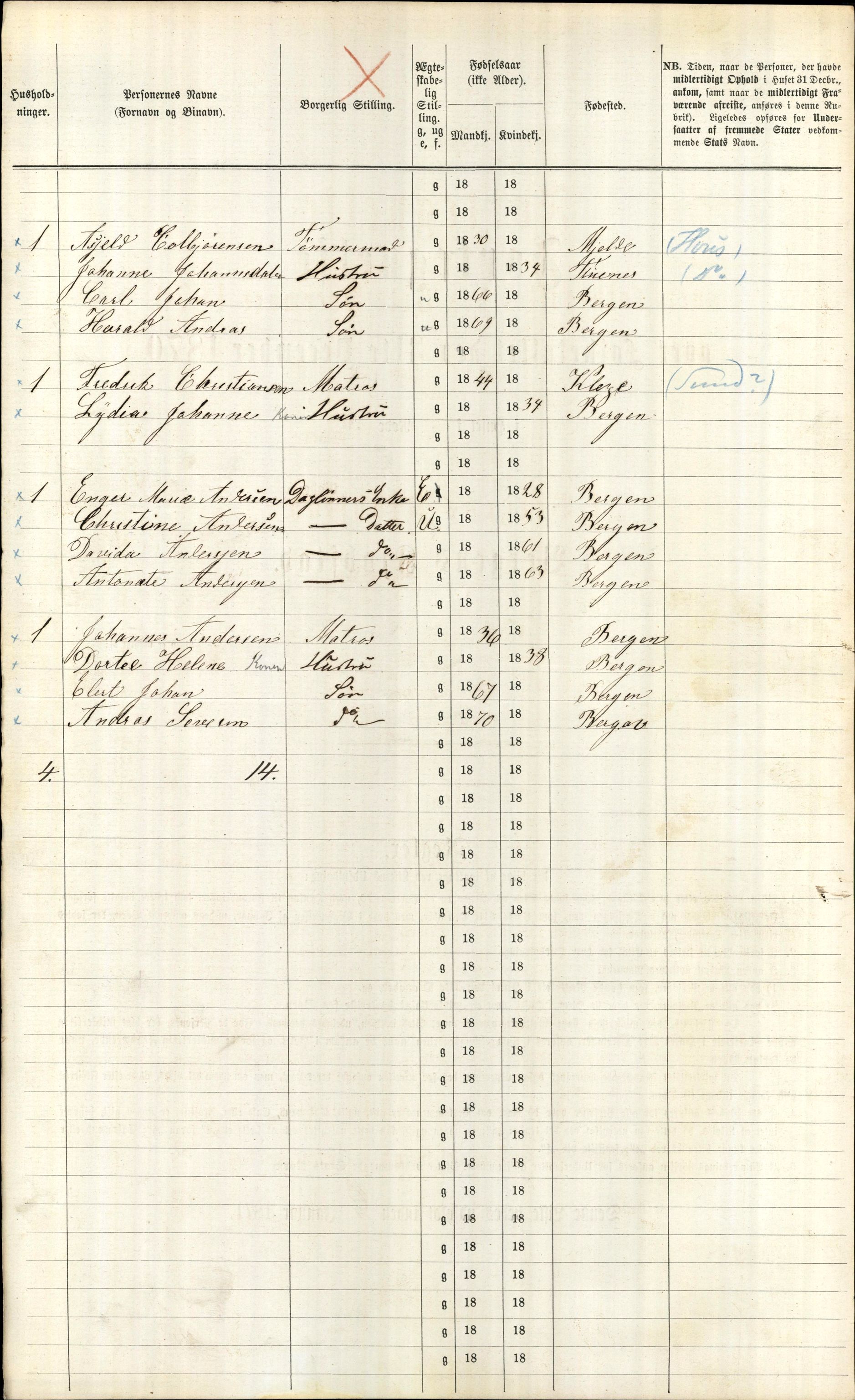 RA, 1870 census for 1301 Bergen, 1870