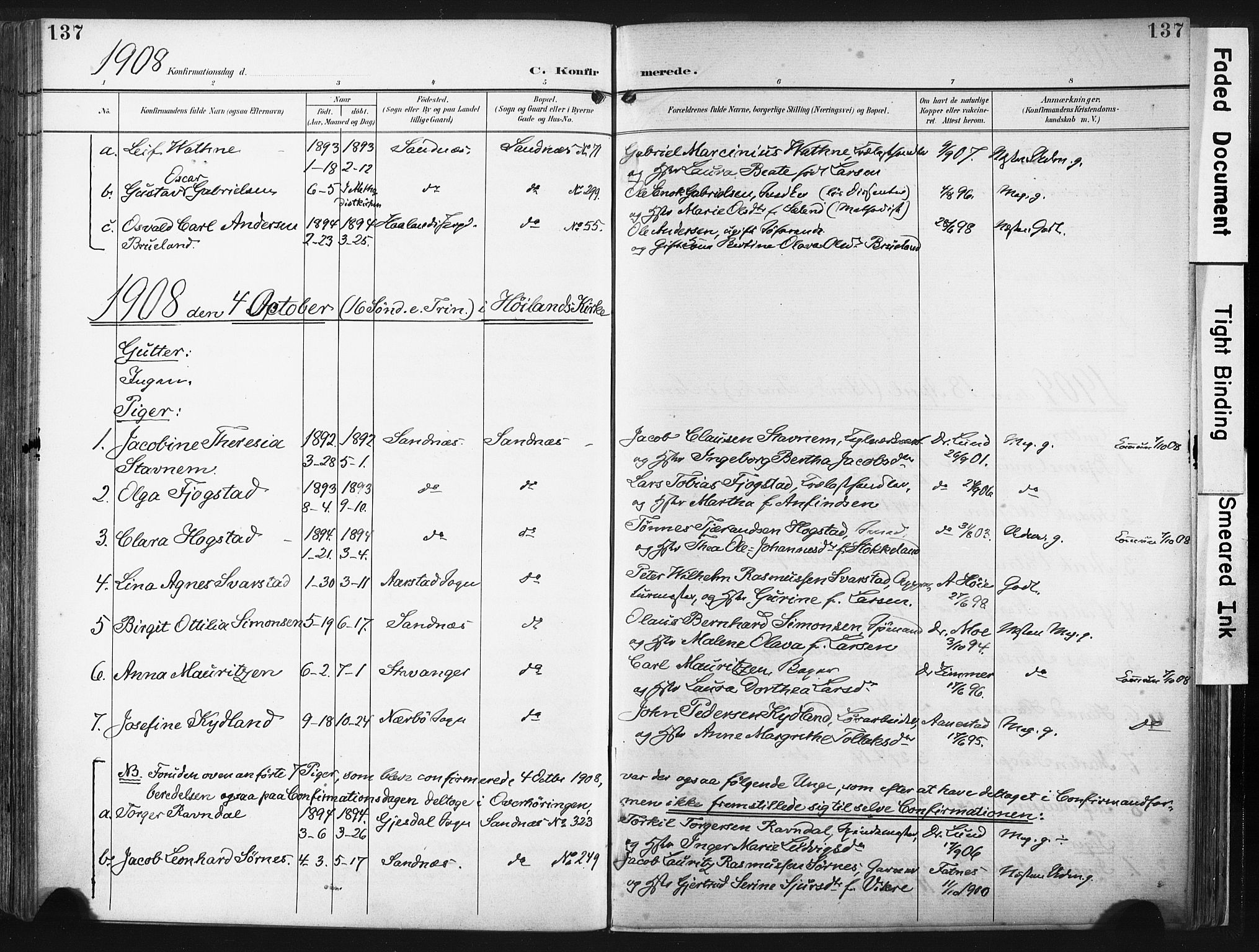 Høyland sokneprestkontor, SAST/A-101799/001/30BA/L0016: Parish register (official) no. A 16, 1899-1911, p. 137