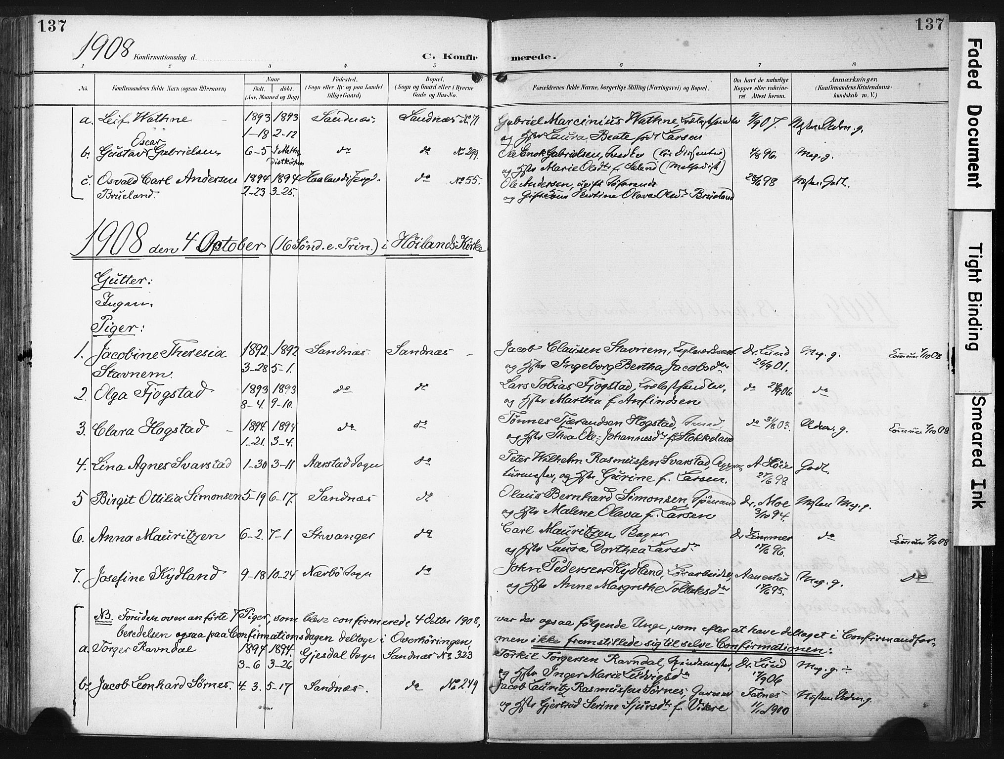 Høyland sokneprestkontor, AV/SAST-A-101799/001/30BA/L0016: Parish register (official) no. A 16, 1899-1911, p. 137