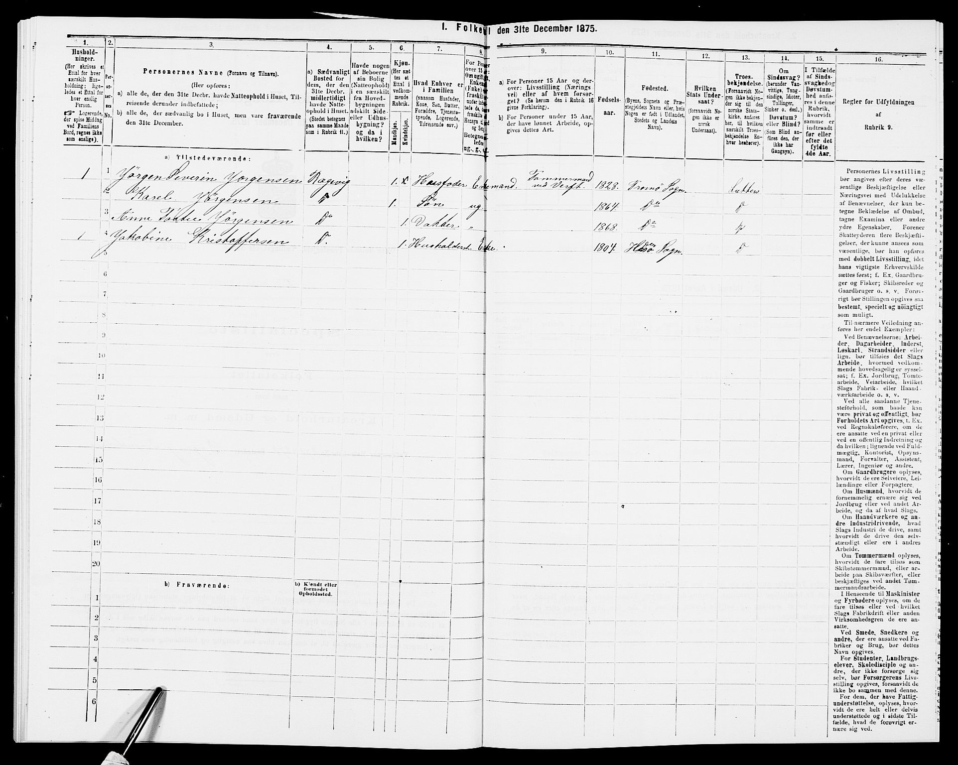 SAK, 1875 census for 0918P Austre Moland, 1875, p. 2097
