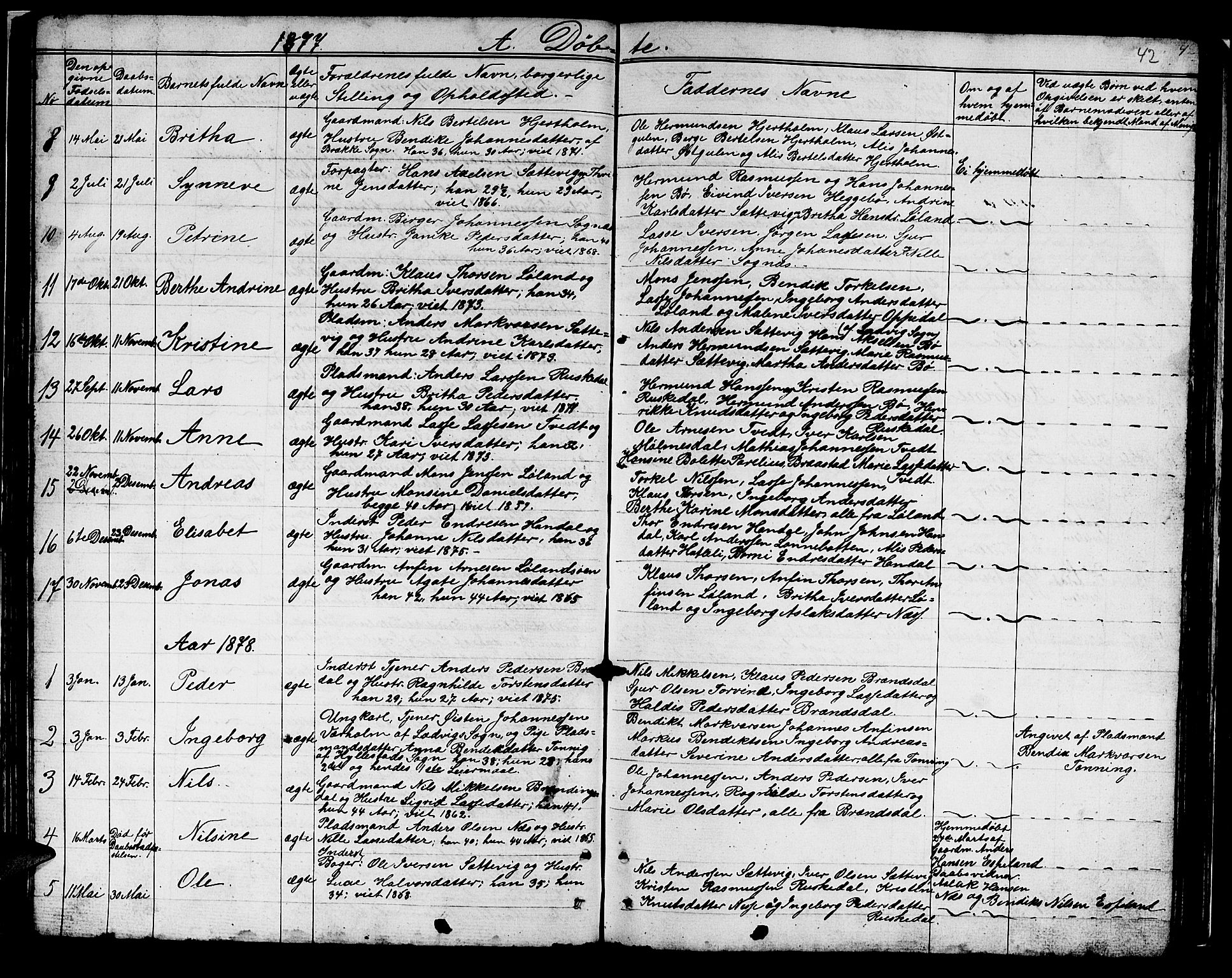 Hyllestad sokneprestembete, SAB/A-80401: Parish register (copy) no. B 1, 1854-1889, p. 42