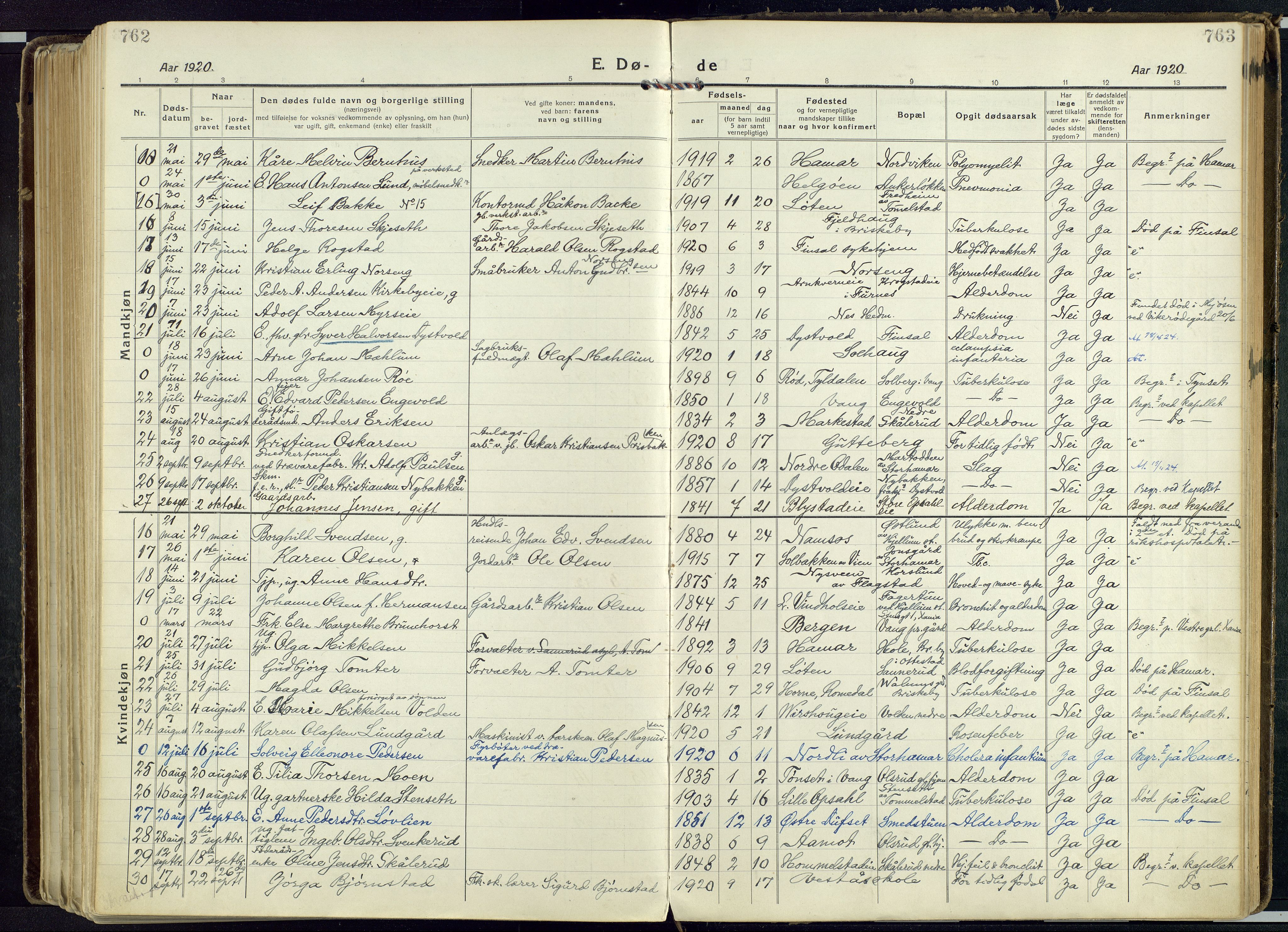 Vang prestekontor, Hedmark, AV/SAH-PREST-008/H/Ha/Haa/L0022: Parish register (official) no. 22, 1918-1944, p. 762-763