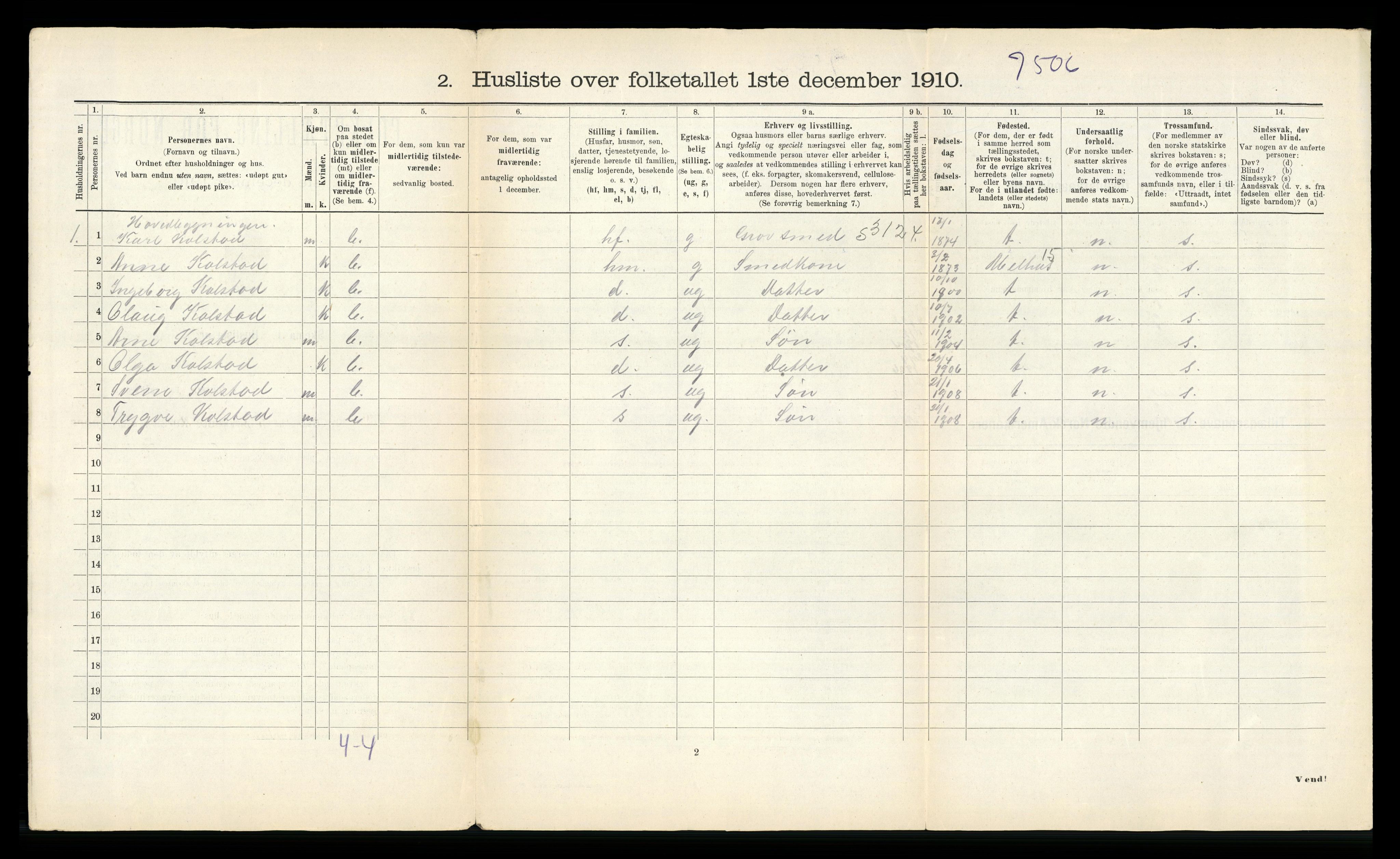 RA, 1910 census for Strinda, 1910, p. 1411