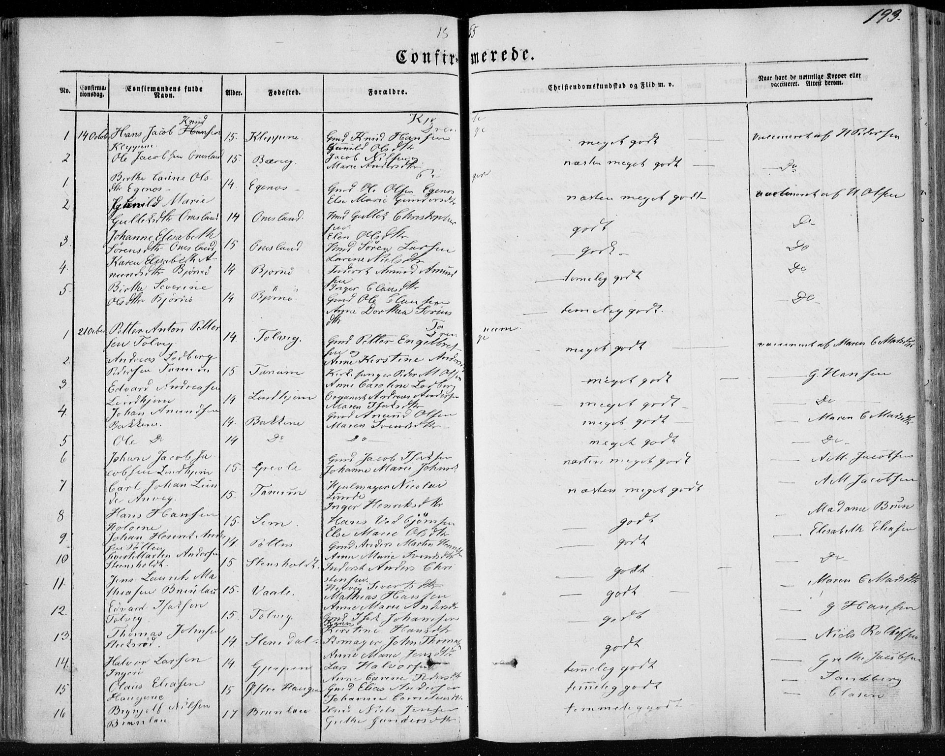 Brunlanes kirkebøker, AV/SAKO-A-342/F/Fa/L0004: Parish register (official) no. I 4, 1846-1862, p. 193