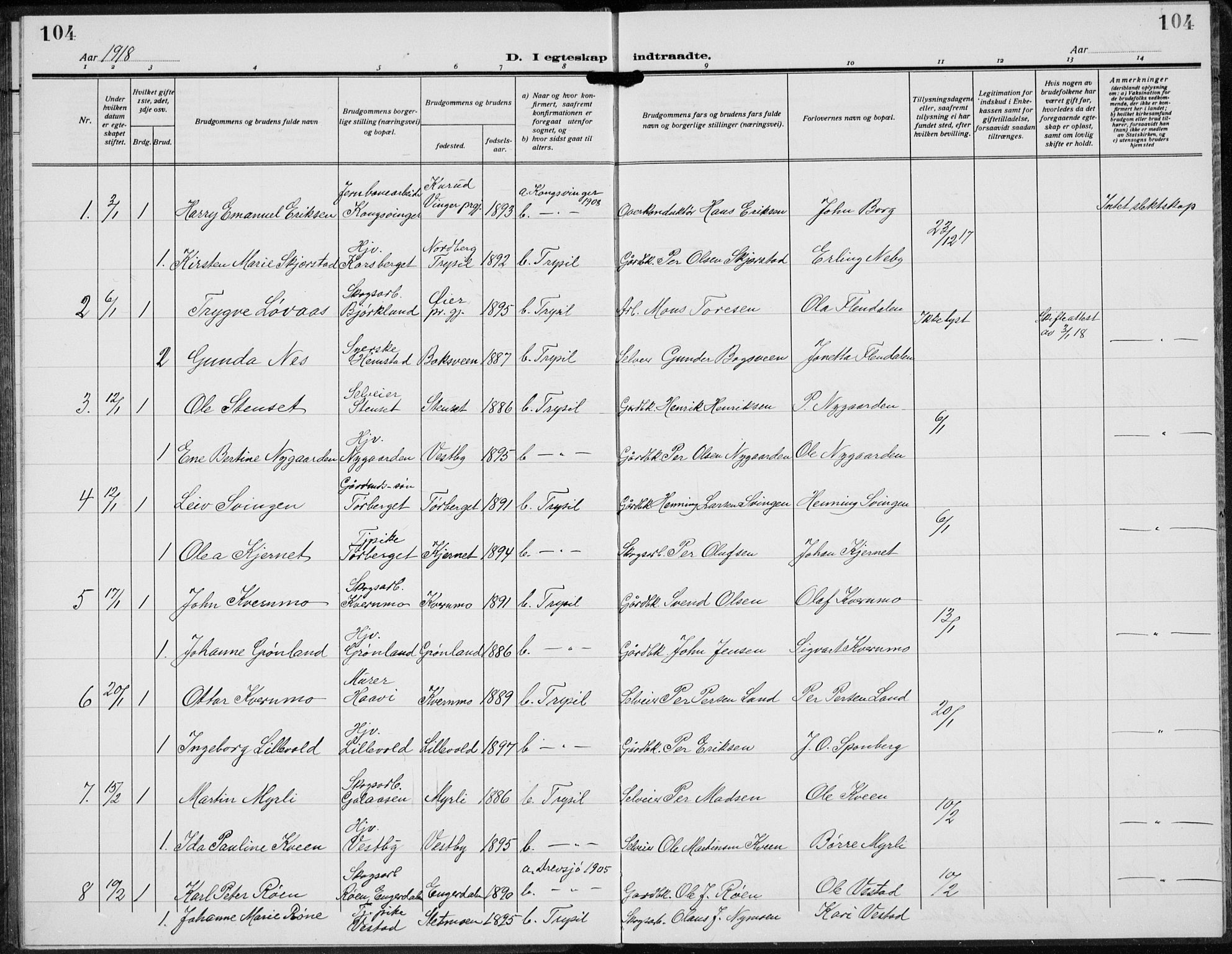 Trysil prestekontor, AV/SAH-PREST-046/H/Ha/Hab/L0010: Parish register (copy) no. 10, 1917-1937, p. 104