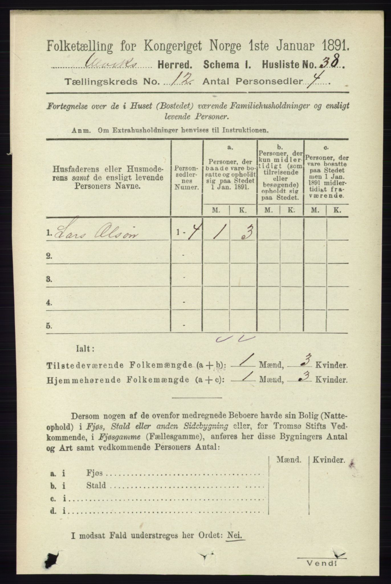 RA, 1891 census for 1233 Ulvik, 1891, p. 3640