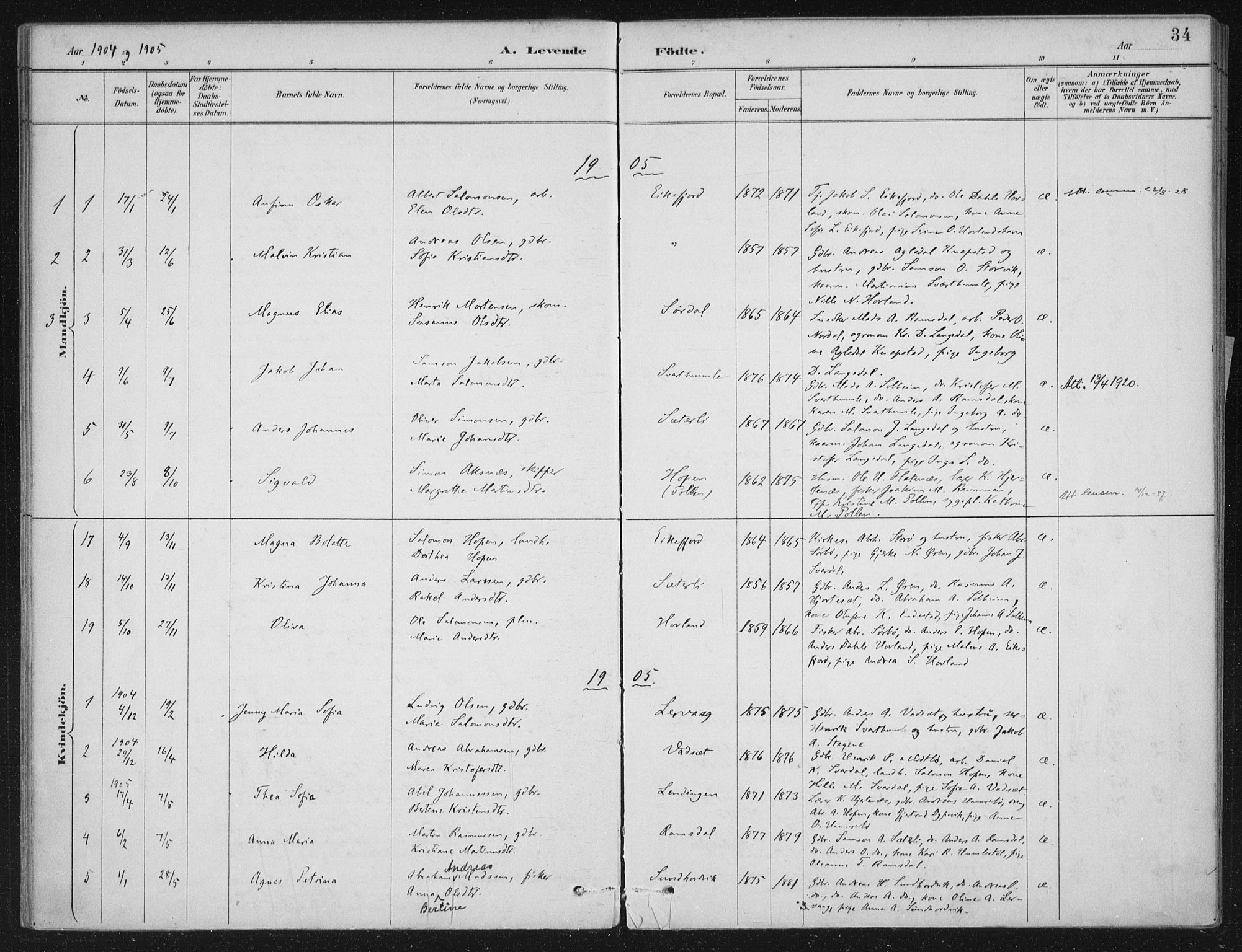 Kinn sokneprestembete, AV/SAB-A-80801/H/Haa/Haae/L0001: Parish register (official) no. E 1, 1890-1916, p. 34