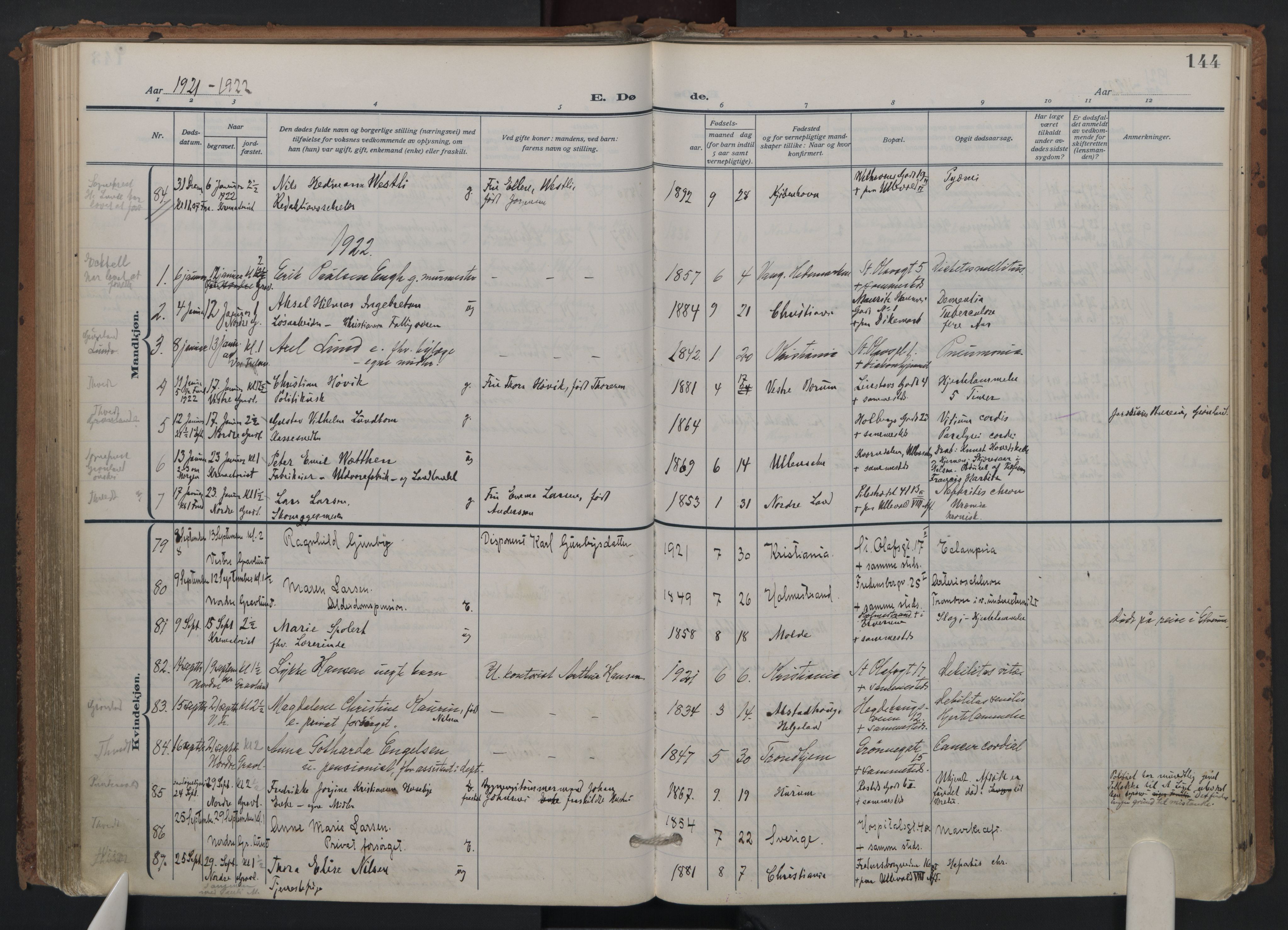 Trefoldighet prestekontor Kirkebøker, AV/SAO-A-10882/F/Fd/L0005: Parish register (official) no. IV 5, 1912-1929, p. 144