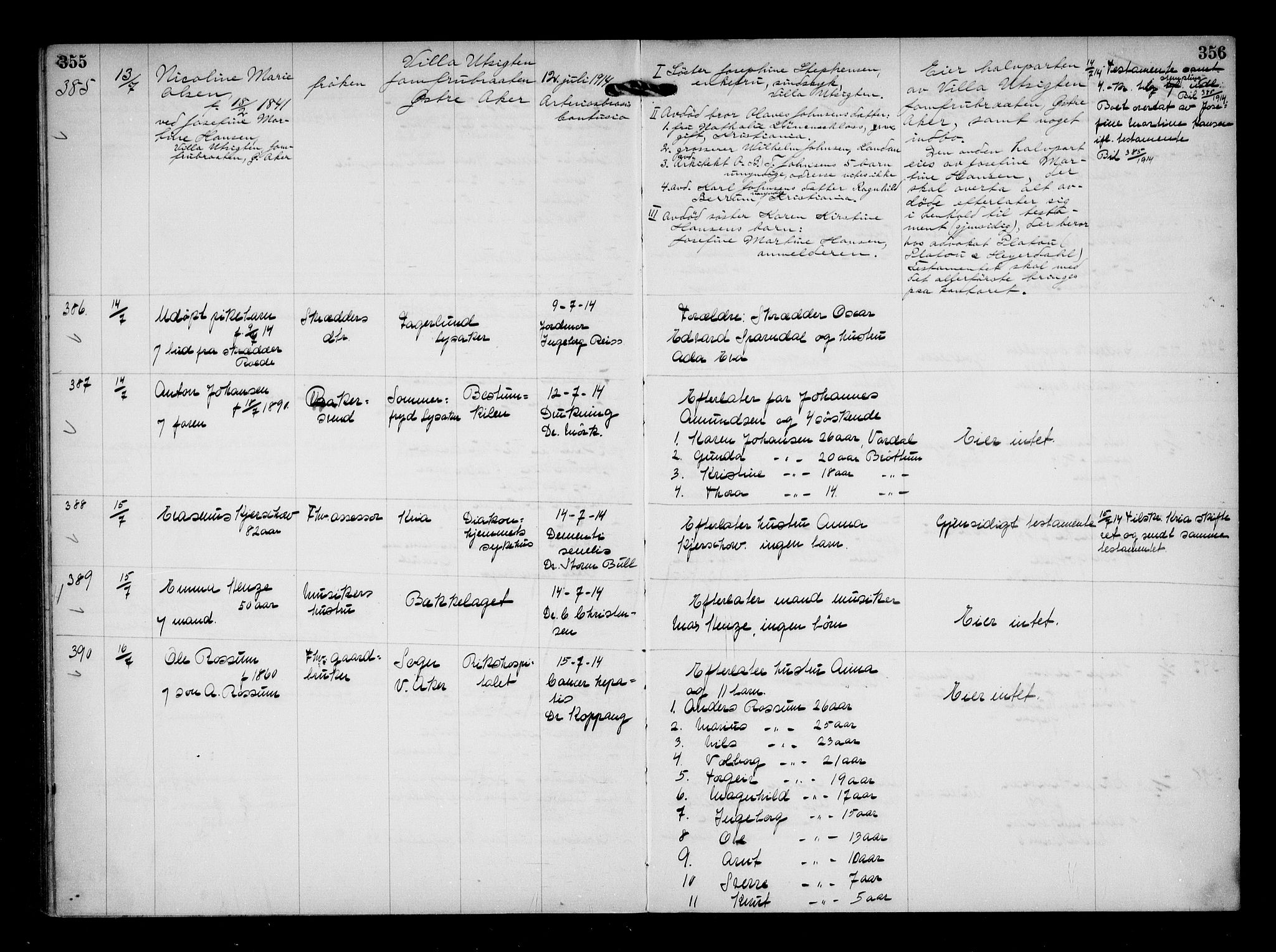 Aker kriminaldommer, skifte- og auksjonsforvalterembete, AV/SAO-A-10452/H/Hb/Hba/Hbaa/L0003: Dødsfallsprotokoll, 1912-1914, p. 355-356