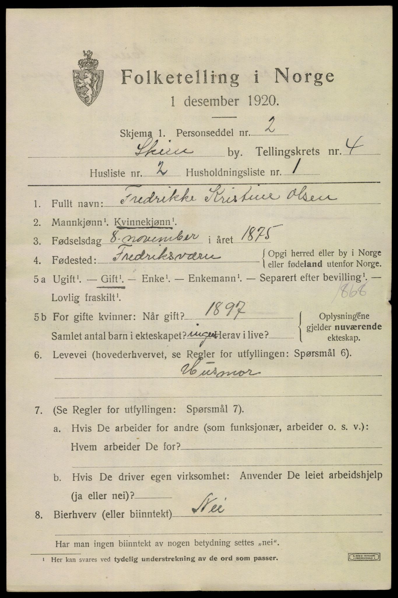 SAKO, 1920 census for Skien, 1920, p. 16830