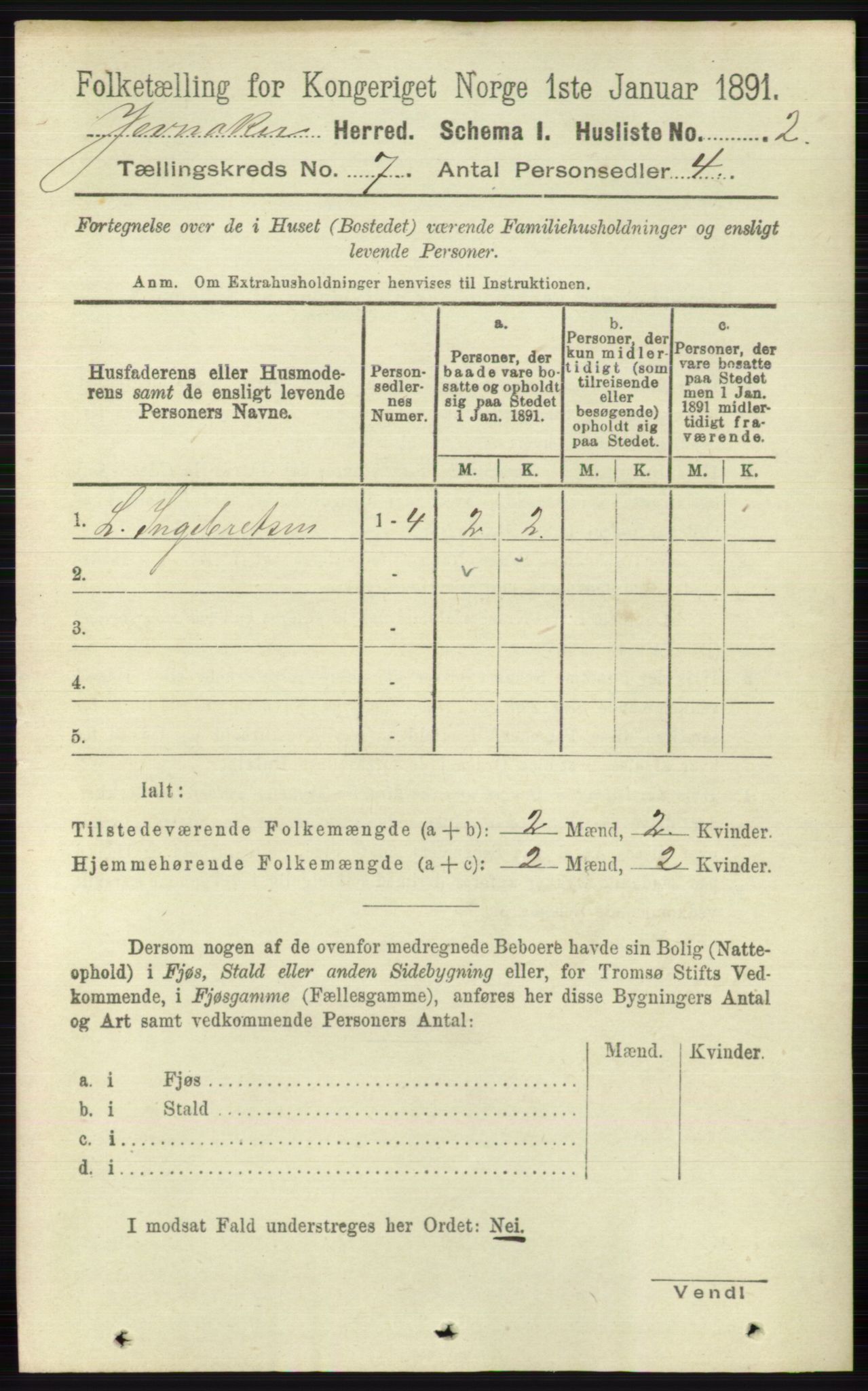 RA, 1891 census for 0532 Jevnaker, 1891, p. 3643