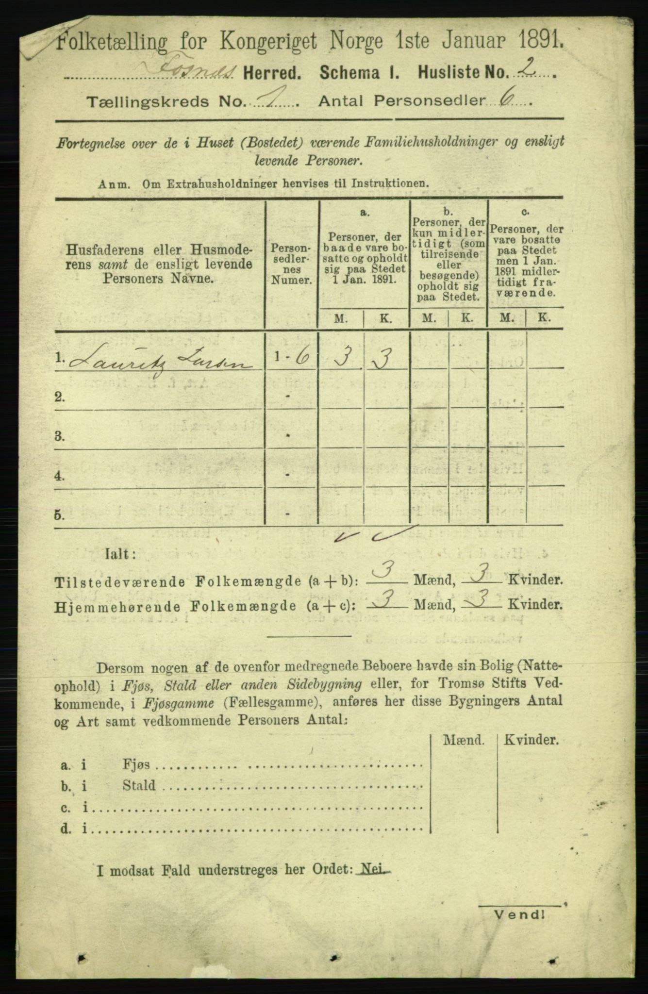 RA, 1891 census for 1748 Fosnes, 1891, p. 25