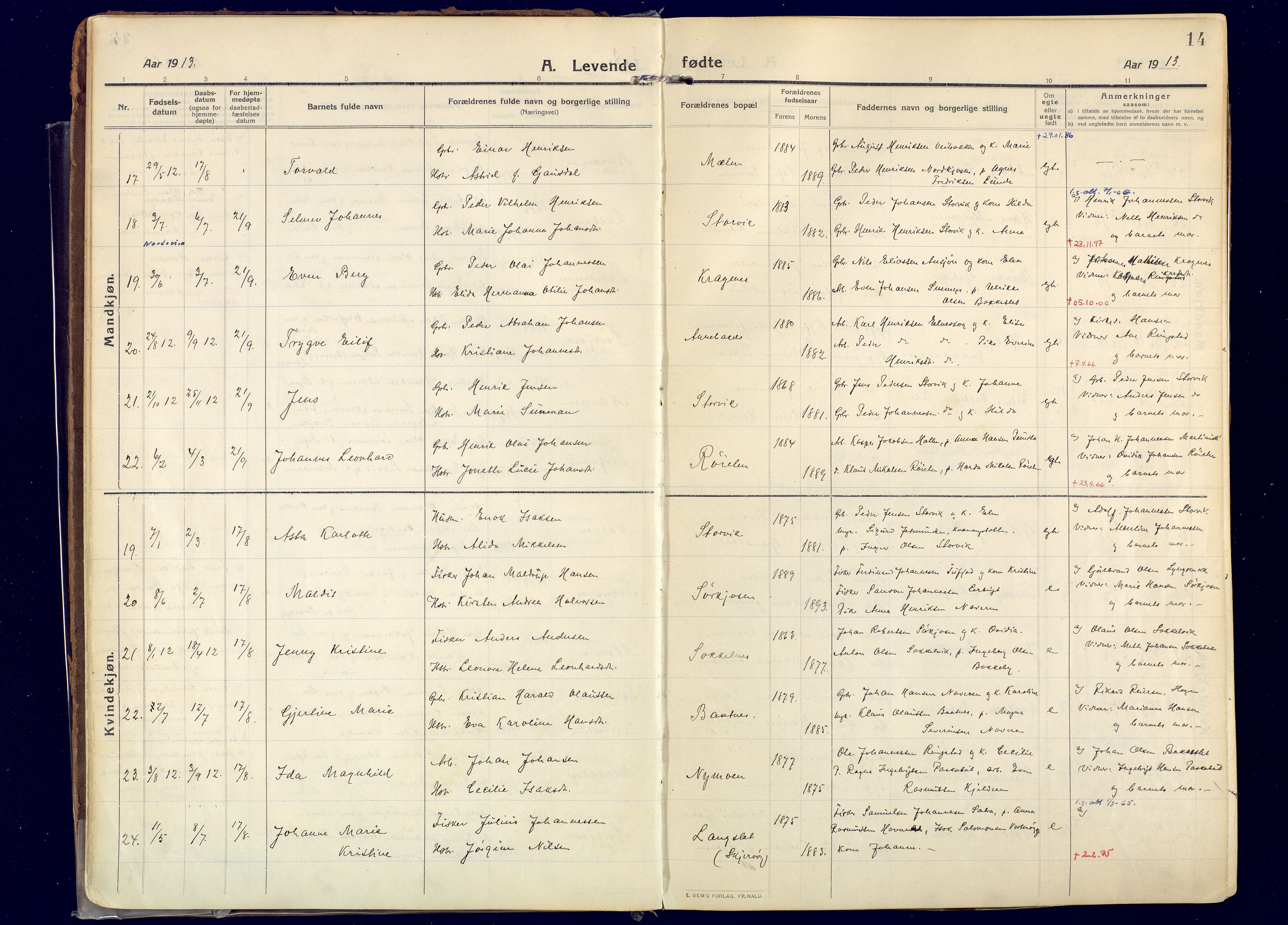 Skjervøy sokneprestkontor, AV/SATØ-S-1300/H/Ha/Haa: Parish register (official) no. 20, 1911-1931, p. 14