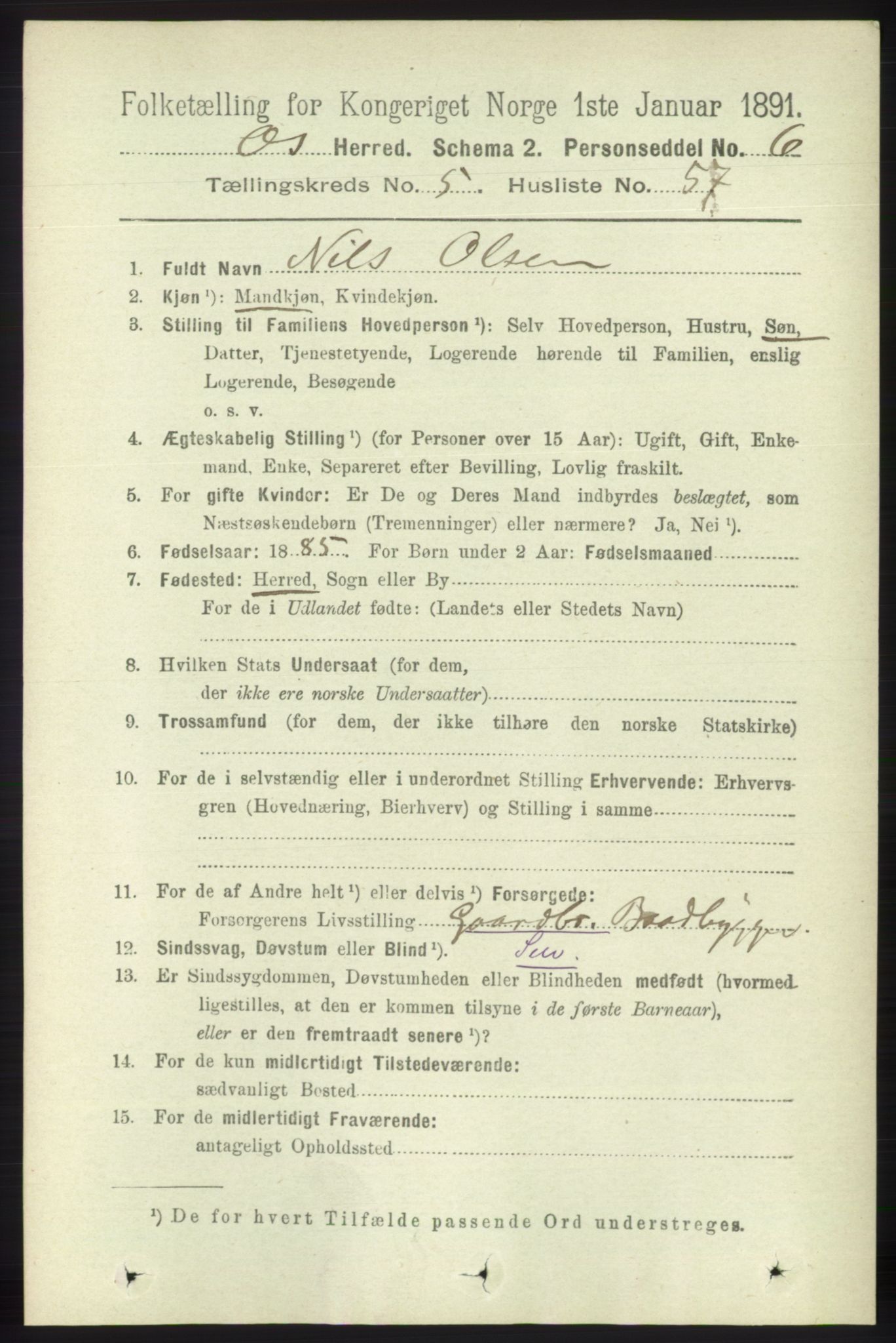 RA, 1891 census for 1243 Os, 1891, p. 1284