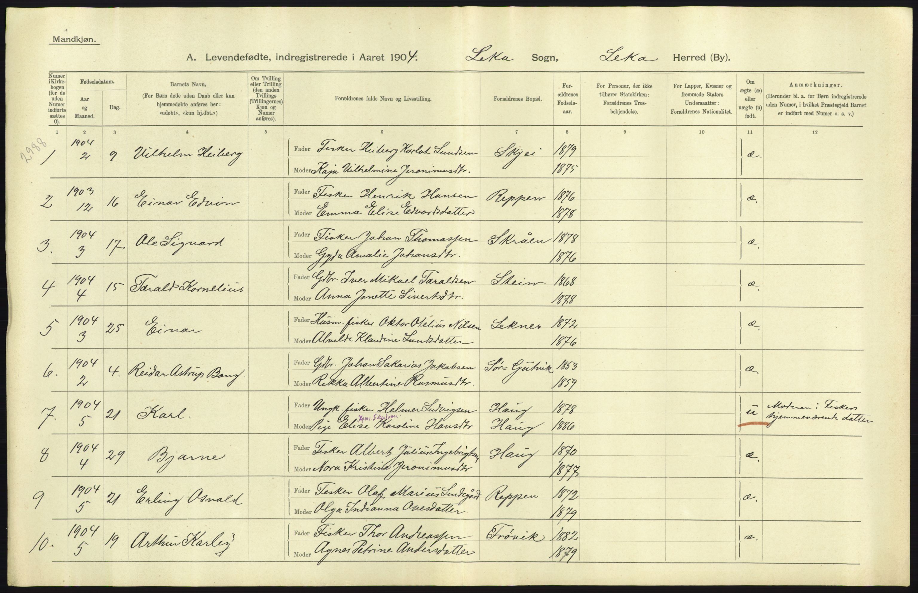 Statistisk sentralbyrå, Sosiodemografiske emner, Befolkning, AV/RA-S-2228/D/Df/Dfa/Dfab/L0019: Nordre Trondhjems amt: Fødte, gifte, døde, 1904, p. 305