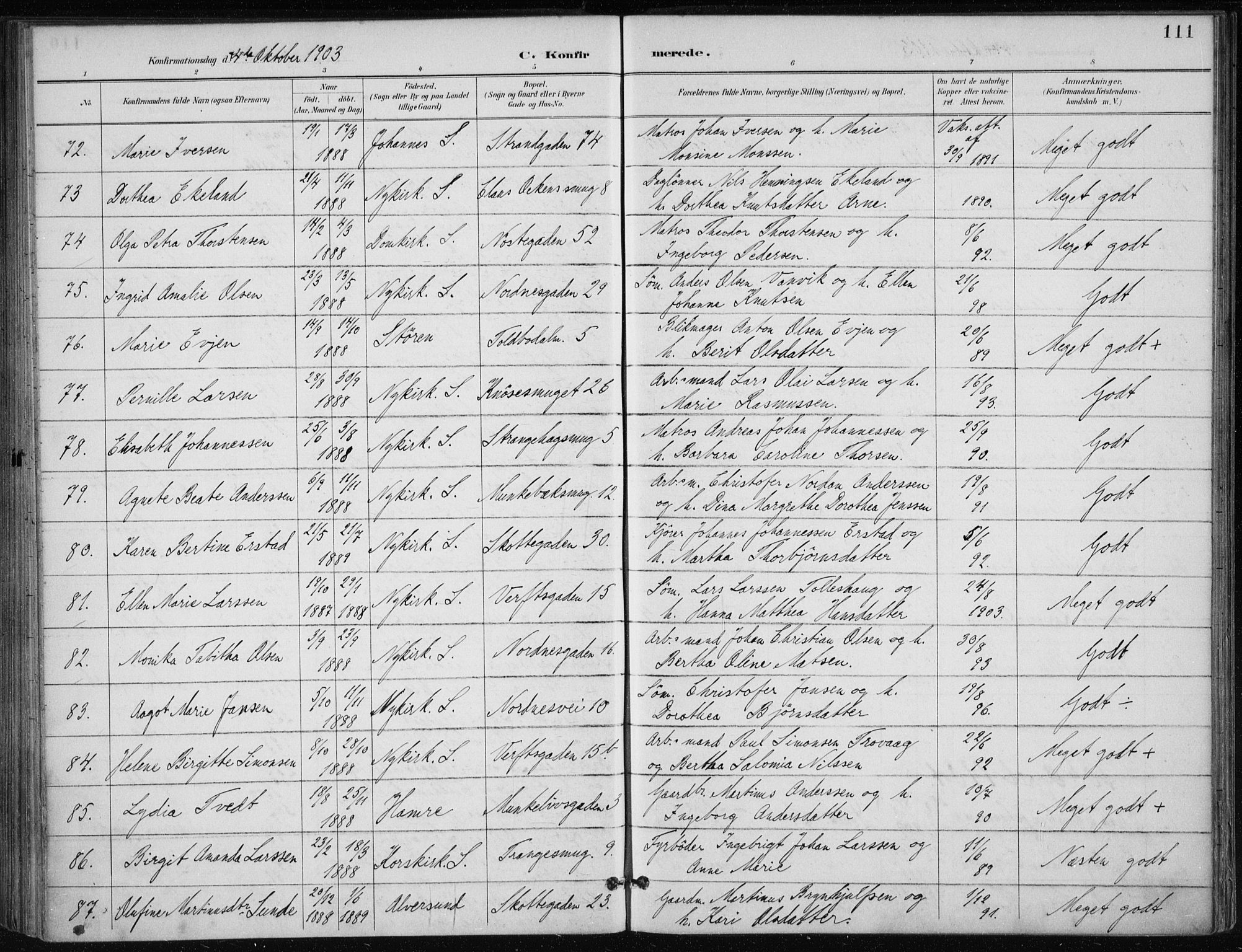 Nykirken Sokneprestembete, AV/SAB-A-77101/H/Haa/L0028: Parish register (official) no. C 7, 1887-1913, p. 111