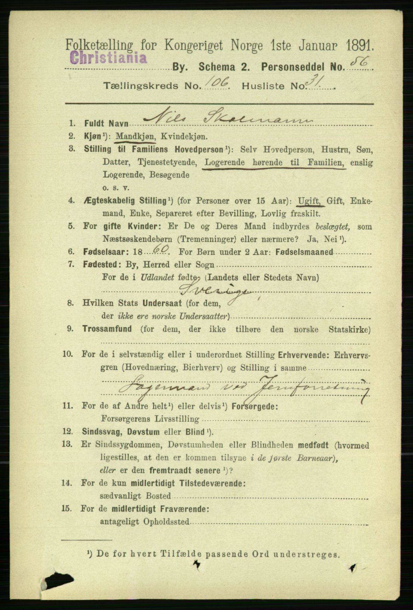 RA, 1891 census for 0301 Kristiania, 1891, p. 54658