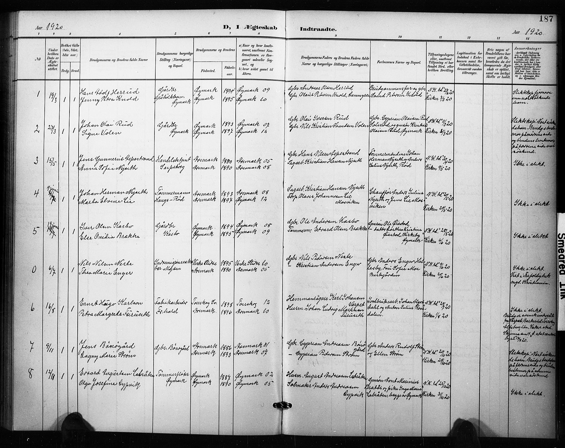 Aremark prestekontor Kirkebøker, AV/SAO-A-10899/G/Ga/L0002: Parish register (copy) no. I 2, 1901-1928, p. 187