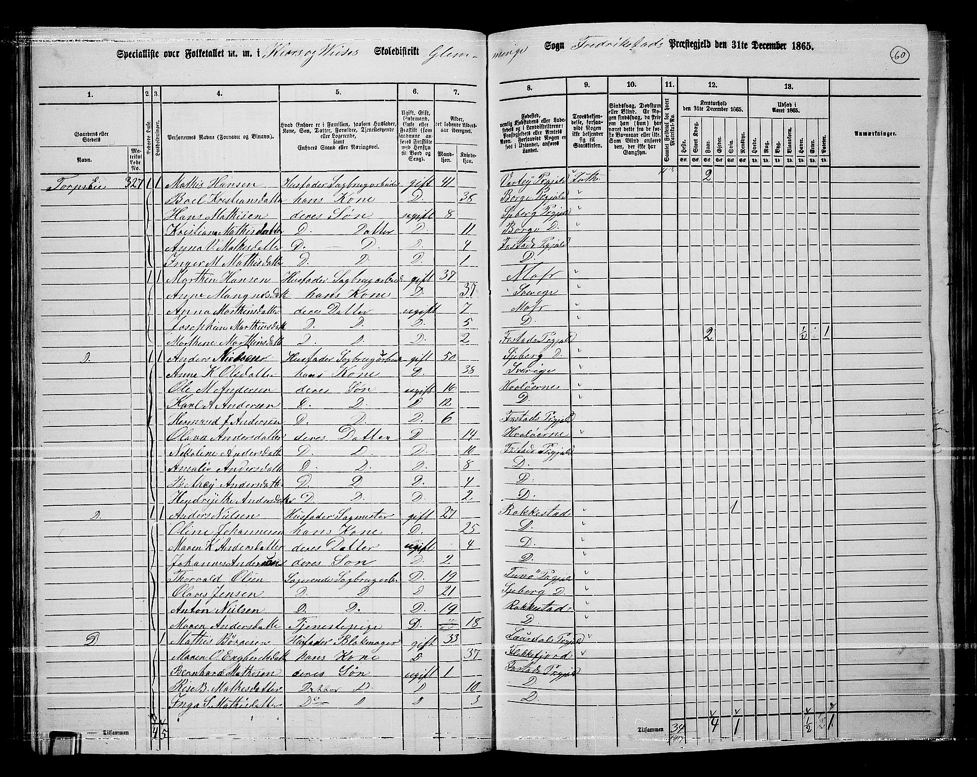 RA, 1865 census for Fredrikstad/Glemmen, 1865, p. 58