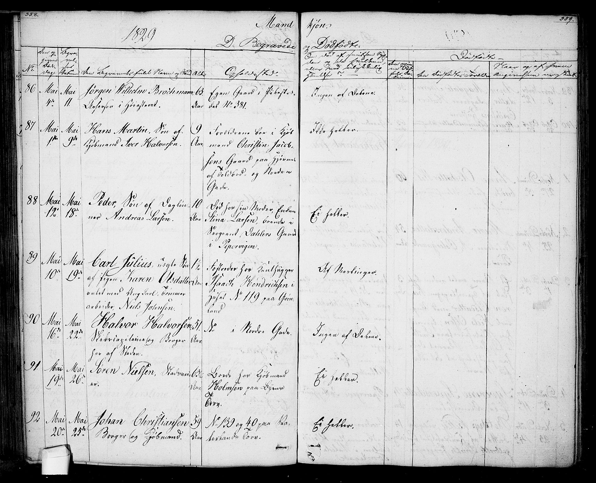 Oslo domkirke Kirkebøker, SAO/A-10752/F/Fa/L0022: Parish register (official) no. 22, 1824-1829, p. 358-359