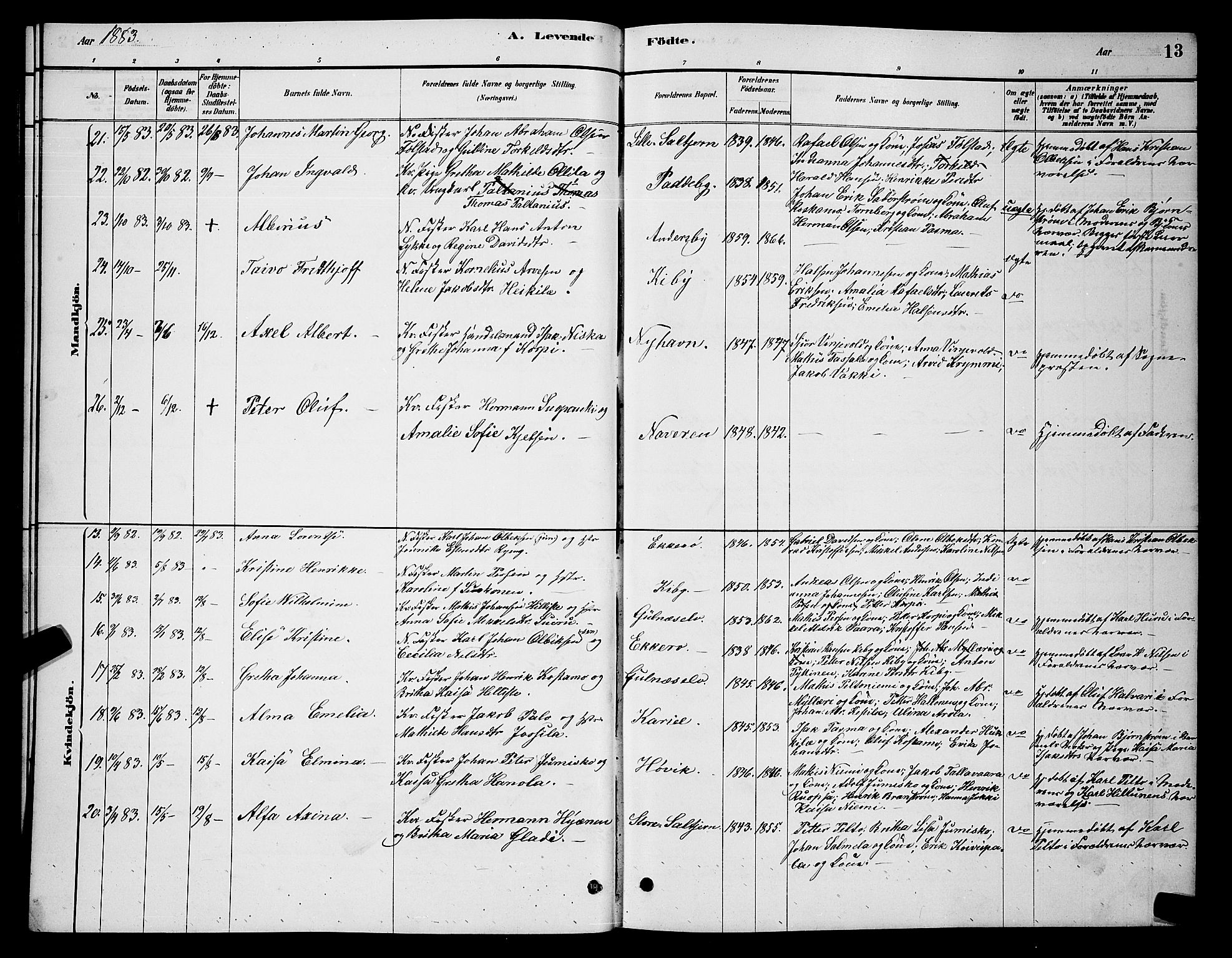 Vadsø sokneprestkontor, SATØ/S-1325/H/Hb/L0003klokker: Parish register (copy) no. 3, 1881-1901, p. 13
