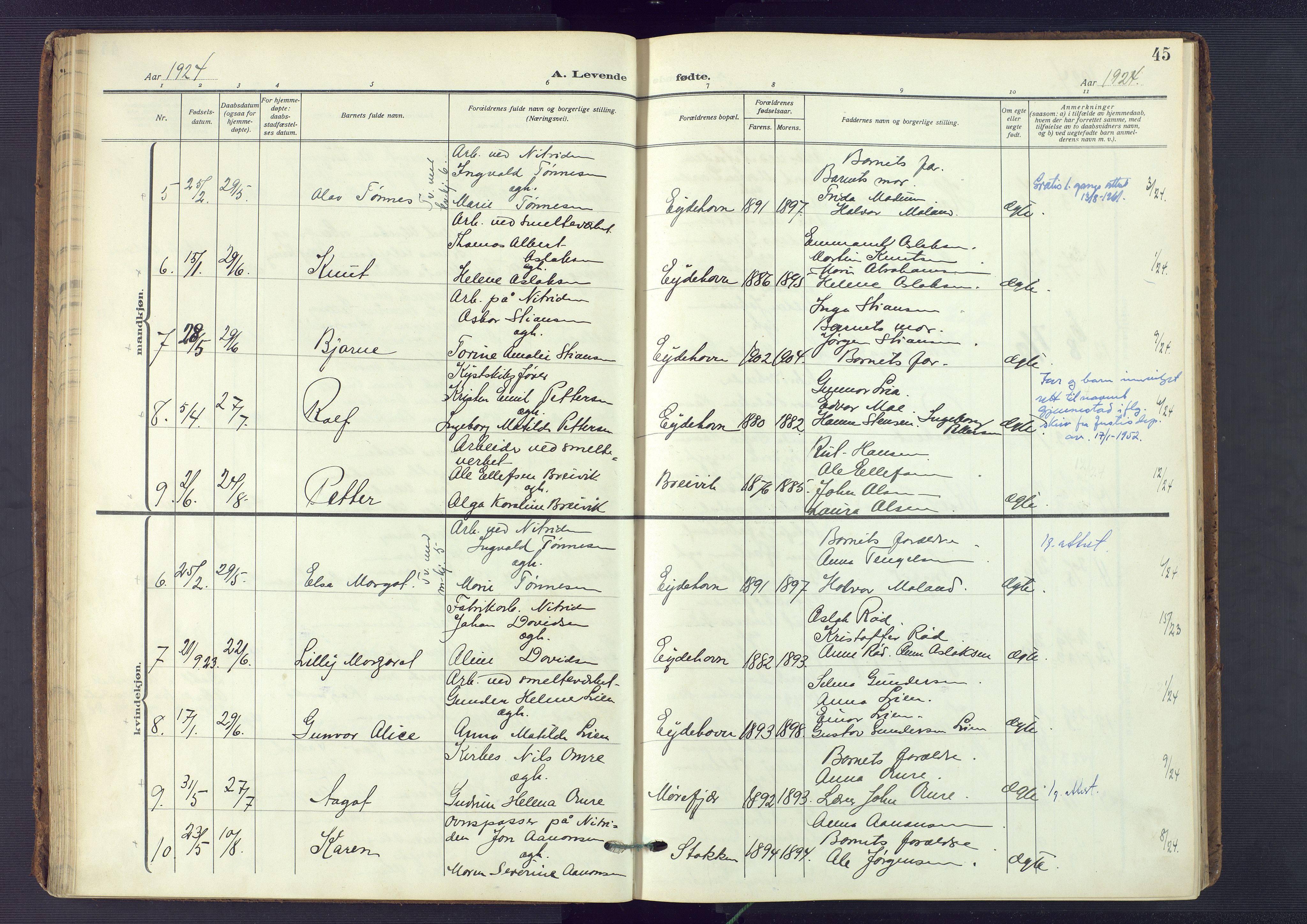 Austre Moland sokneprestkontor, AV/SAK-1111-0001/F/Fa/Fab/L0003: Parish register (official) no. A 3, 1914-1927, p. 45