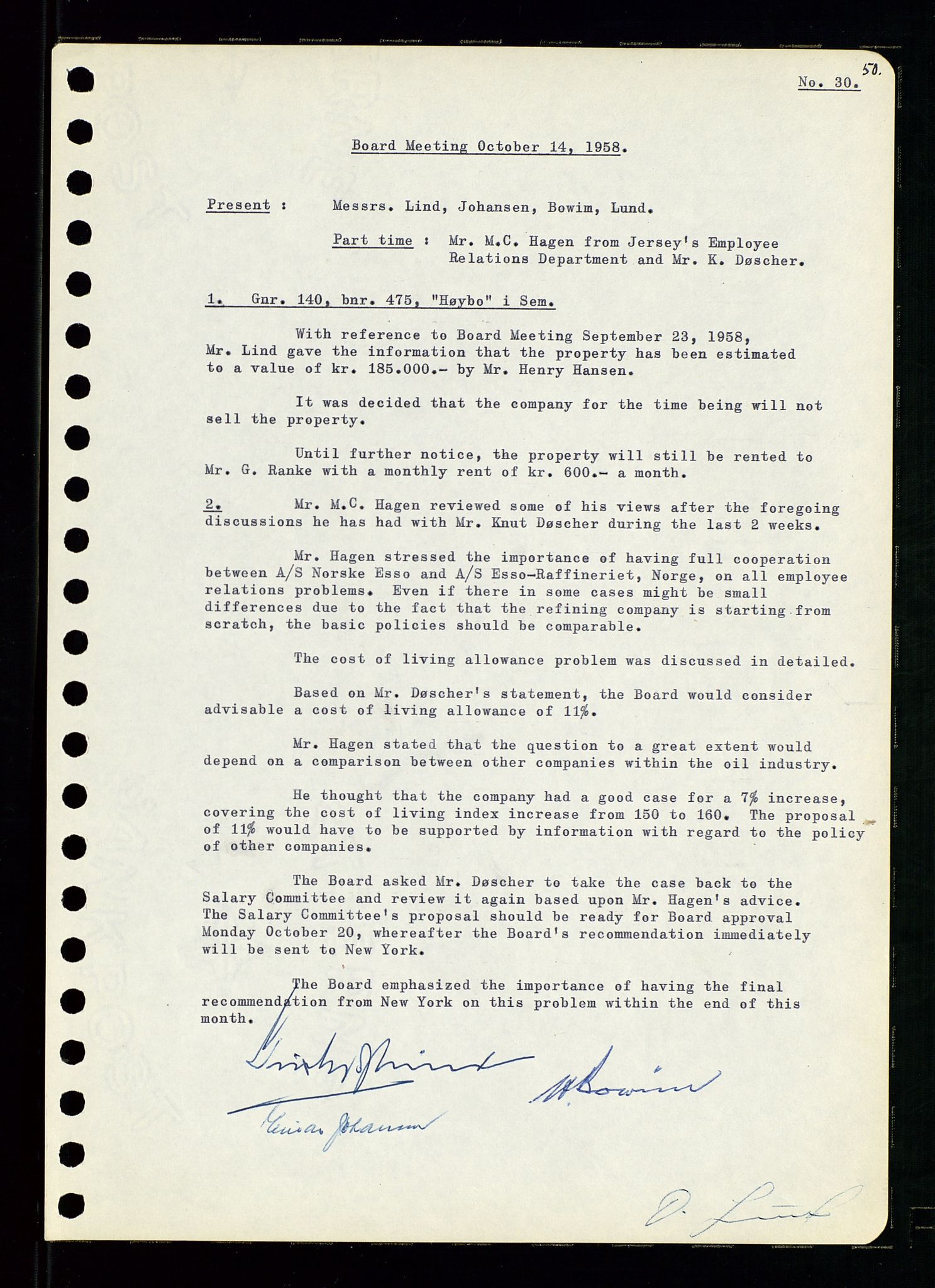 Pa 0982 - Esso Norge A/S, AV/SAST-A-100448/A/Aa/L0001/0001: Den administrerende direksjon Board minutes (styrereferater) / Den administrerende direksjon Board minutes (styrereferater), 1958-1959, p. 50