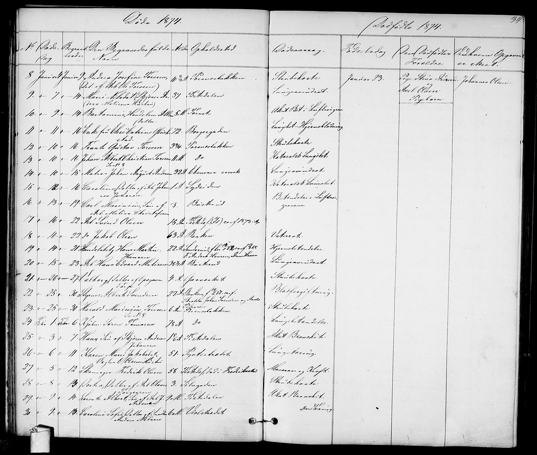 Halden prestekontor Kirkebøker, SAO/A-10909/G/Ga/L0007: Parish register (copy) no. 7, 1869-1884, p. 34