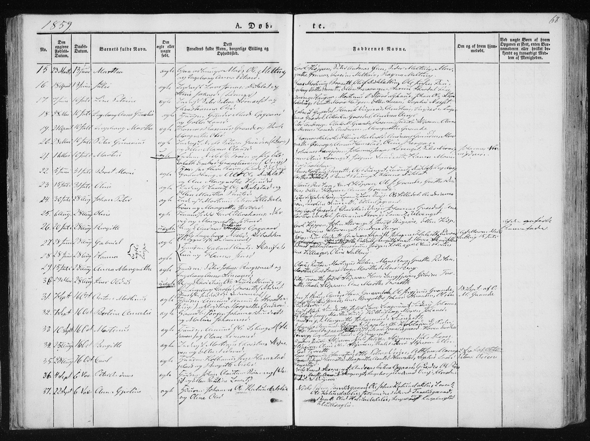 Ministerialprotokoller, klokkerbøker og fødselsregistre - Nord-Trøndelag, SAT/A-1458/733/L0323: Parish register (official) no. 733A02, 1843-1870, p. 68