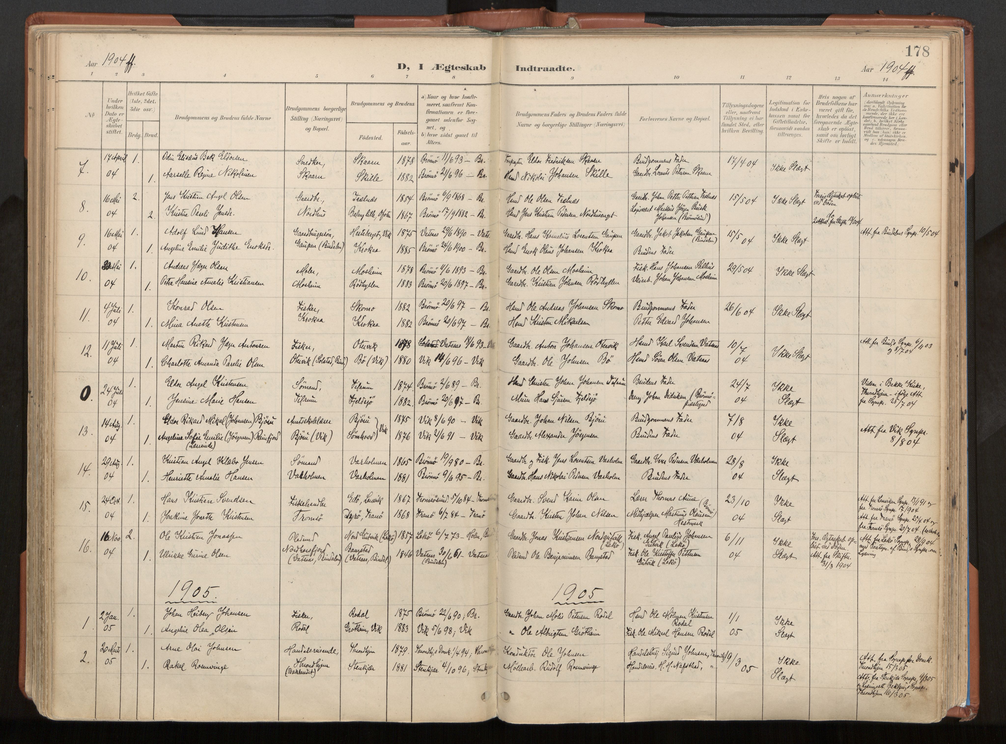 Ministerialprotokoller, klokkerbøker og fødselsregistre - Nordland, SAT/A-1459/813/L0201: Parish register (official) no. 813A11, 1901-1918, p. 178