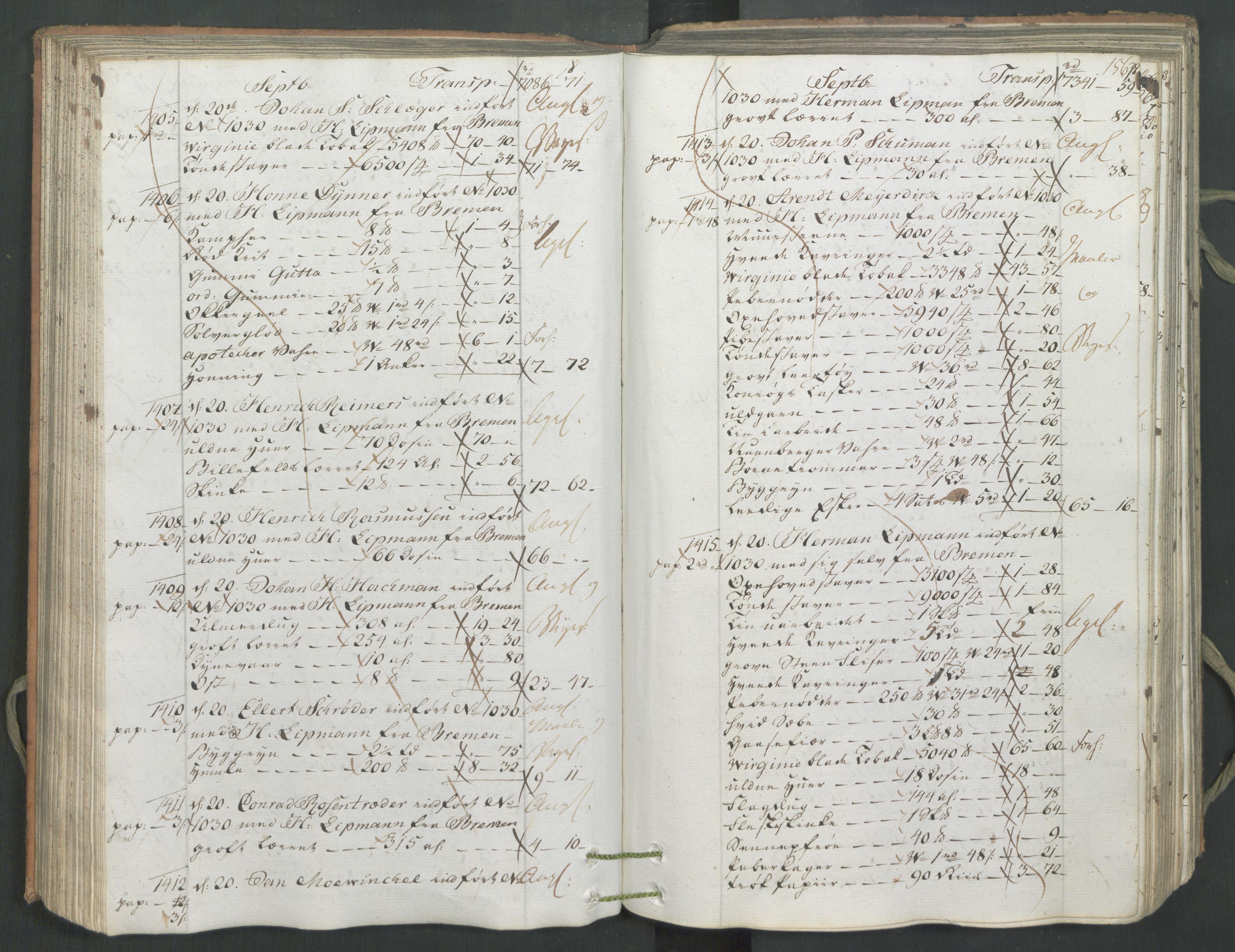 Generaltollkammeret, tollregnskaper, AV/RA-EA-5490/R26/L0222/0001: Tollregnskaper Bergen A / Inngående hovedtollbok, 1786, p. 155b-156a