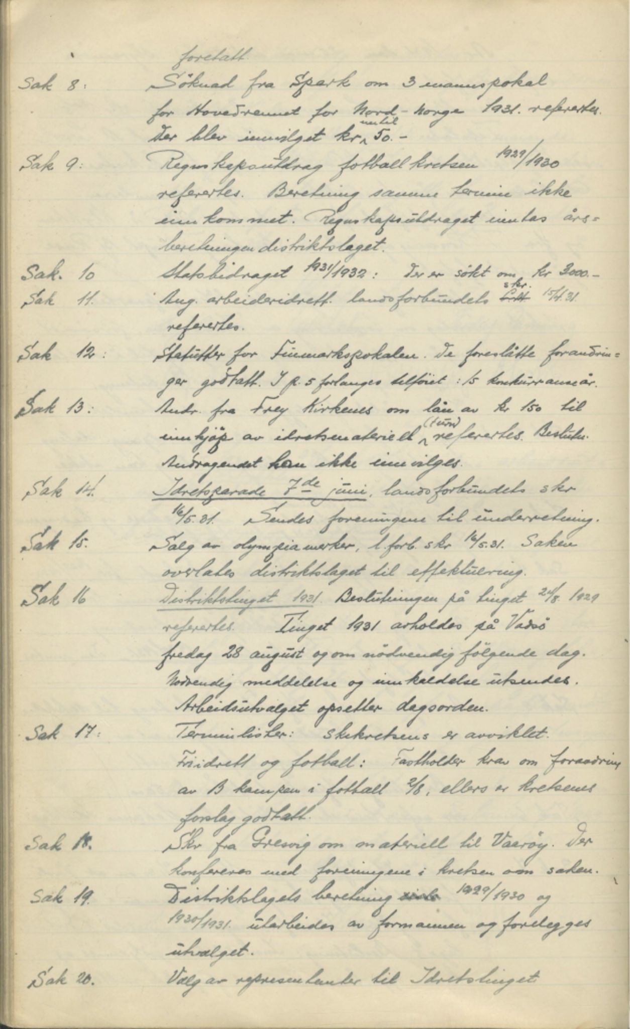 Finnmark Distriktslag for Idrett, FMFB/A-1040/A/L0001: Møteprotokoll, 1919-1940, p. 127