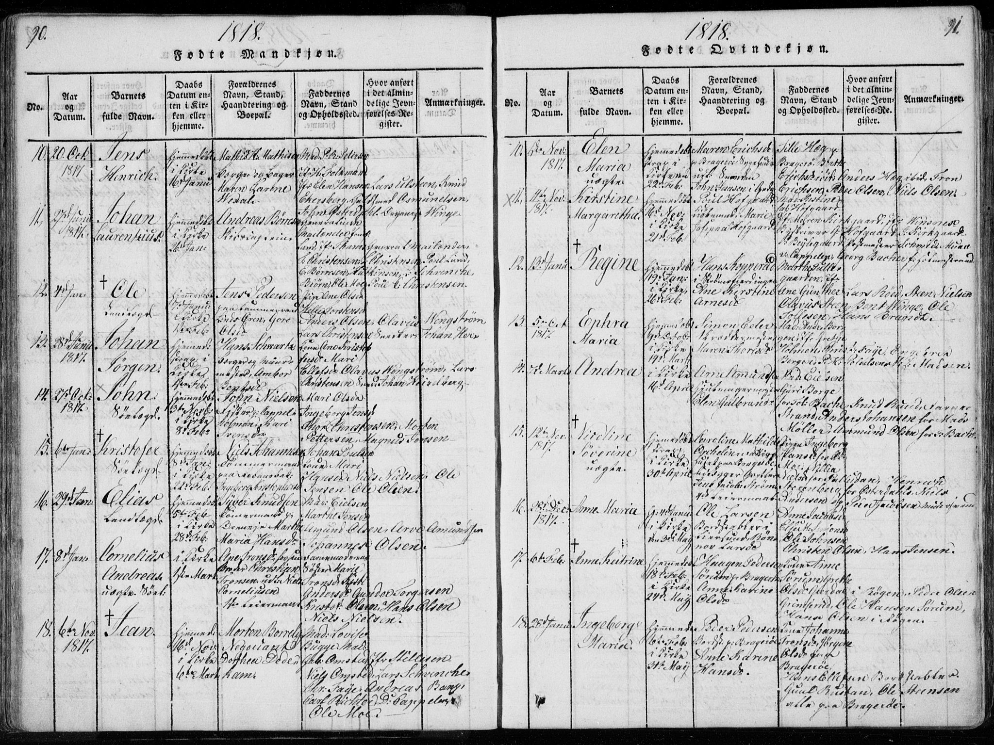 Bragernes kirkebøker, AV/SAKO-A-6/F/Fa/L0007: Parish register (official) no. I 7, 1815-1829, p. 90-91