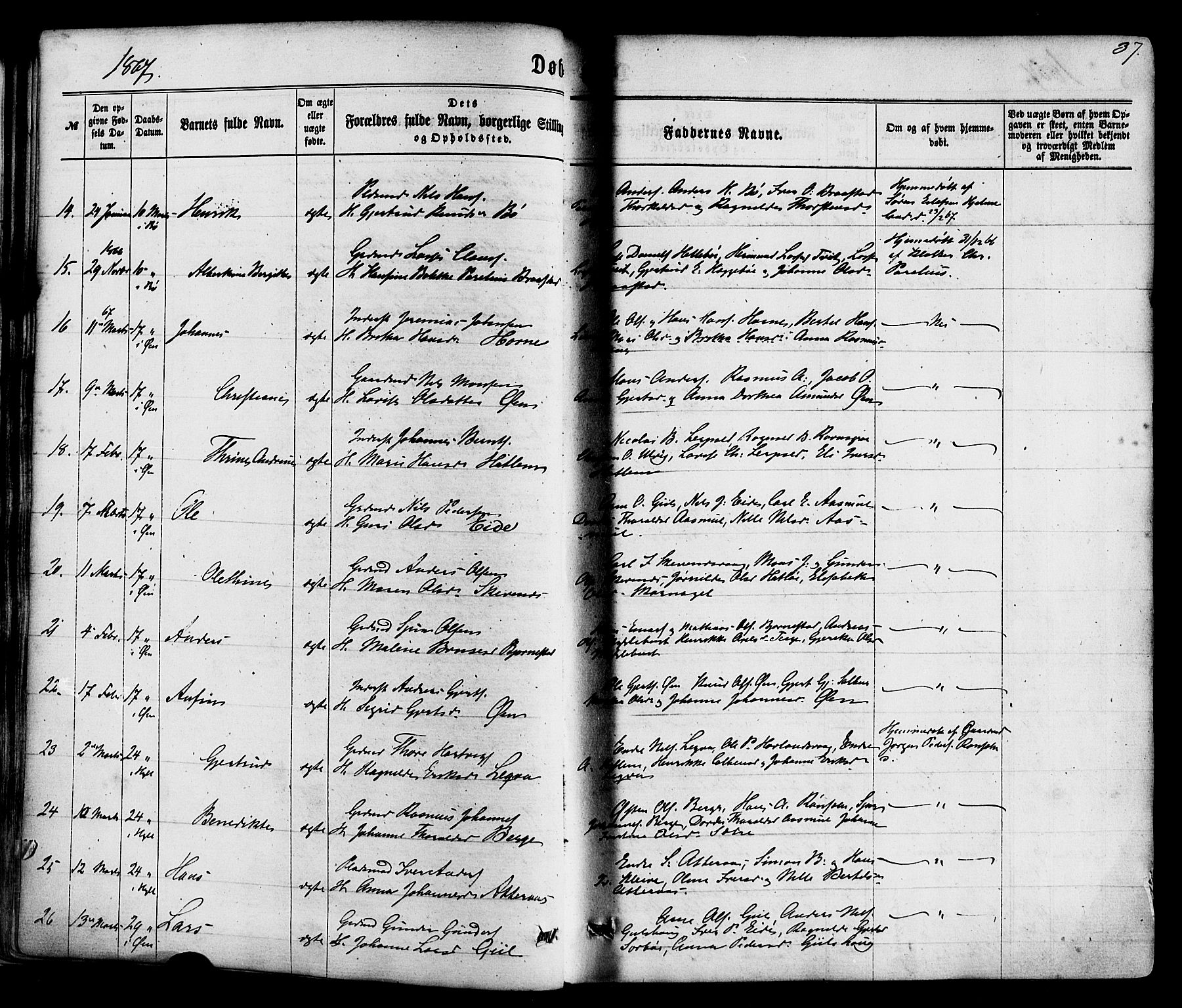 Hyllestad sokneprestembete, AV/SAB-A-80401: Parish register (official) no. A 1, 1861-1886, p. 37