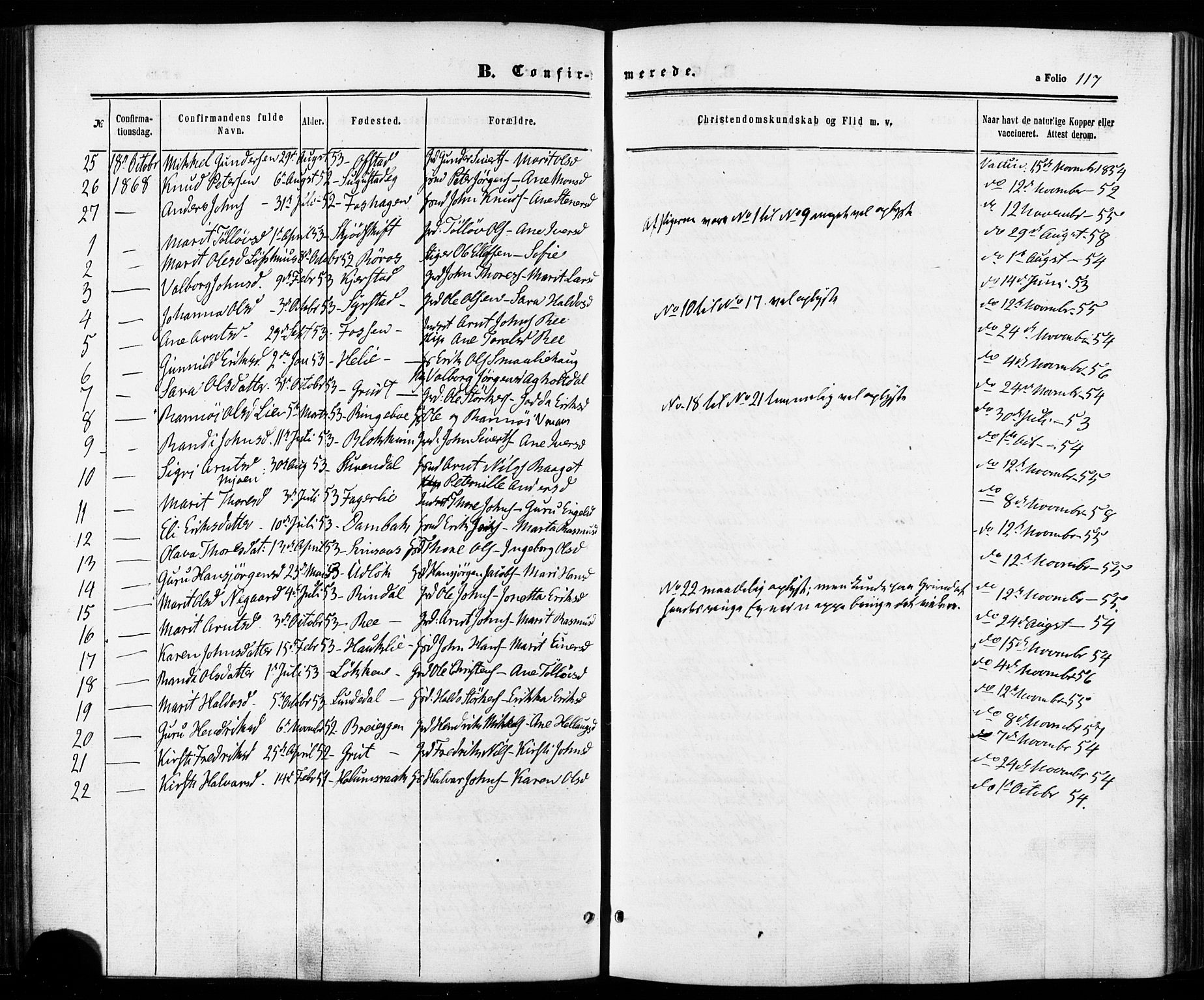 Ministerialprotokoller, klokkerbøker og fødselsregistre - Sør-Trøndelag, SAT/A-1456/672/L0856: Parish register (official) no. 672A08, 1861-1881, p. 117