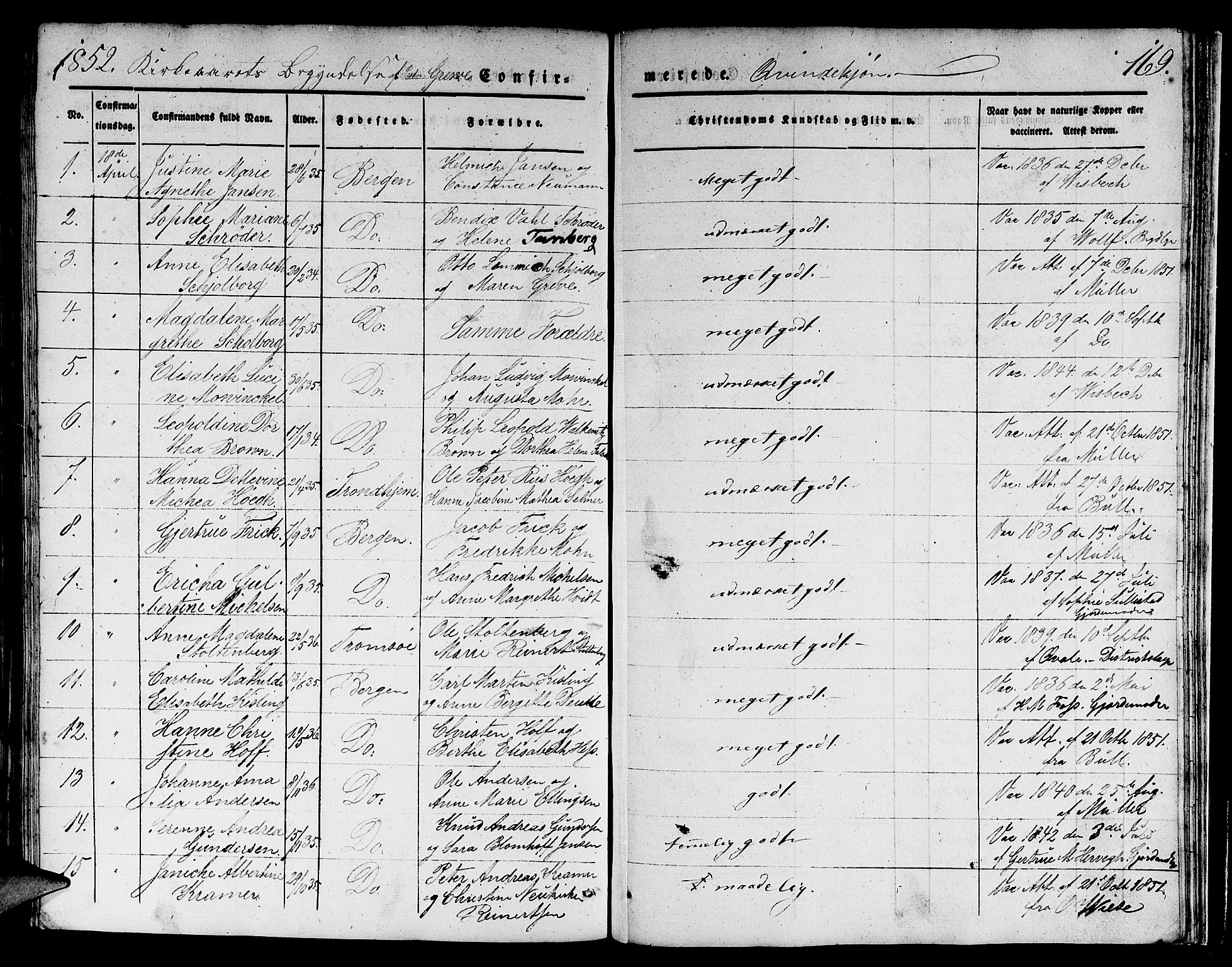 Domkirken sokneprestembete, SAB/A-74801/H/Hab/L0022: Parish register (copy) no. C 2, 1839-1854, p. 169
