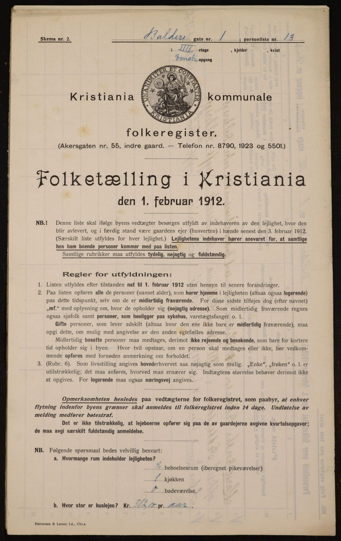 OBA, Municipal Census 1912 for Kristiania, 1912, p. 2936