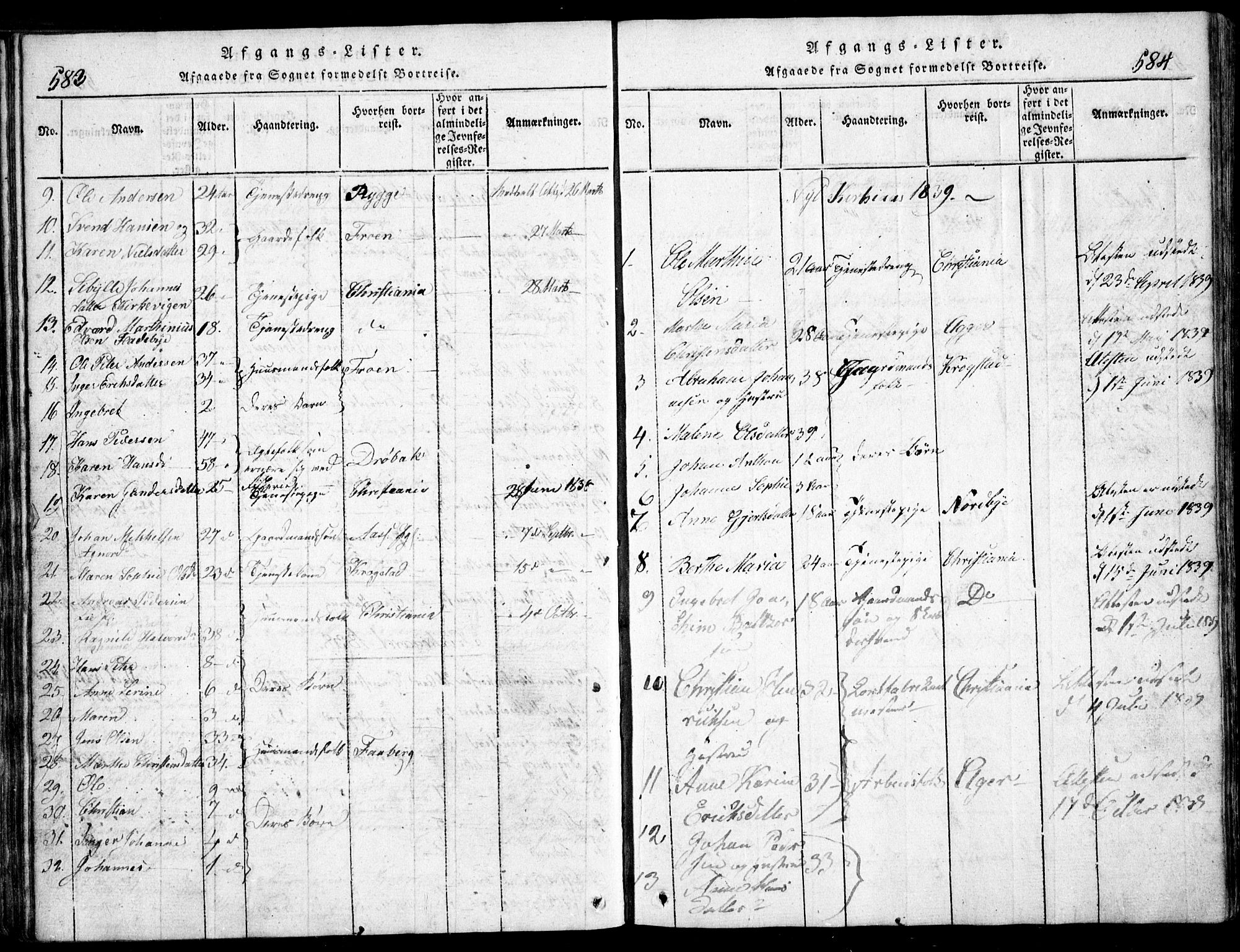 Nesodden prestekontor Kirkebøker, AV/SAO-A-10013/G/Ga/L0001: Parish register (copy) no. I 1, 1814-1847, p. 583-584