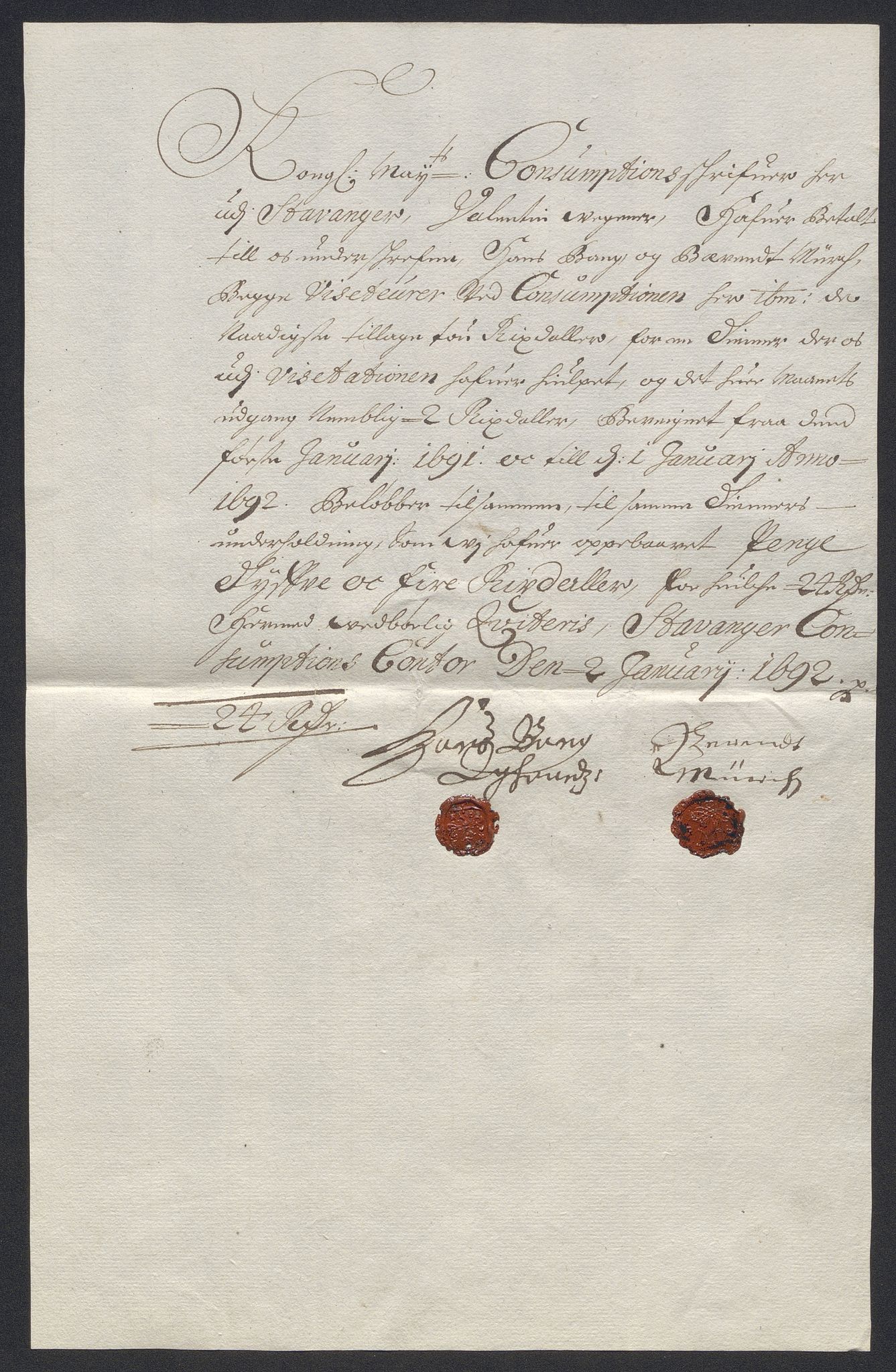 Rentekammeret inntil 1814, Reviderte regnskaper, Byregnskaper, AV/RA-EA-4066/R/Ro/L0333: [O25] Konsumpsjonsregnskap, 1690-1704, p. 13