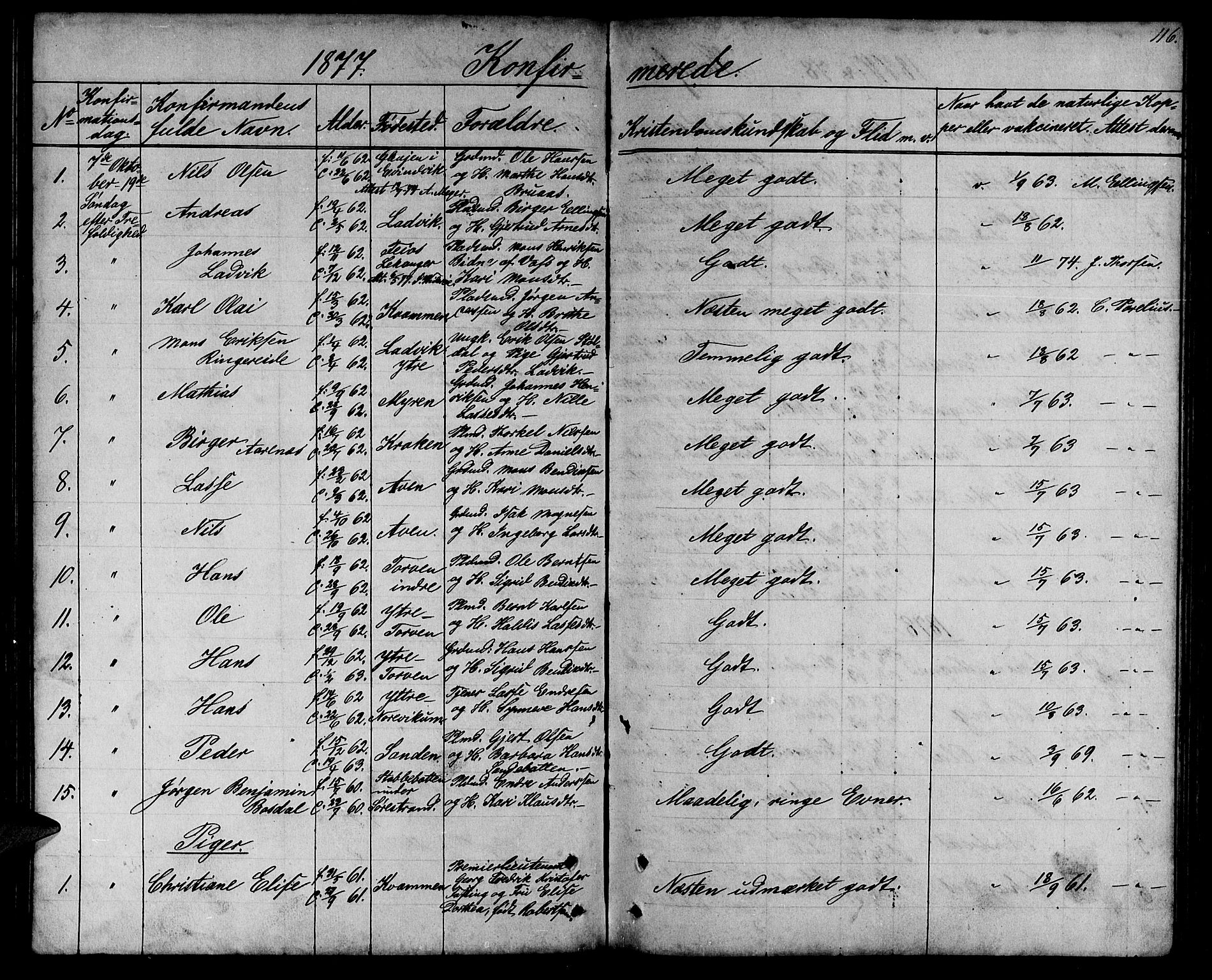 Lavik sokneprestembete, SAB/A-80901: Parish register (copy) no. A 1, 1854-1881, p. 116