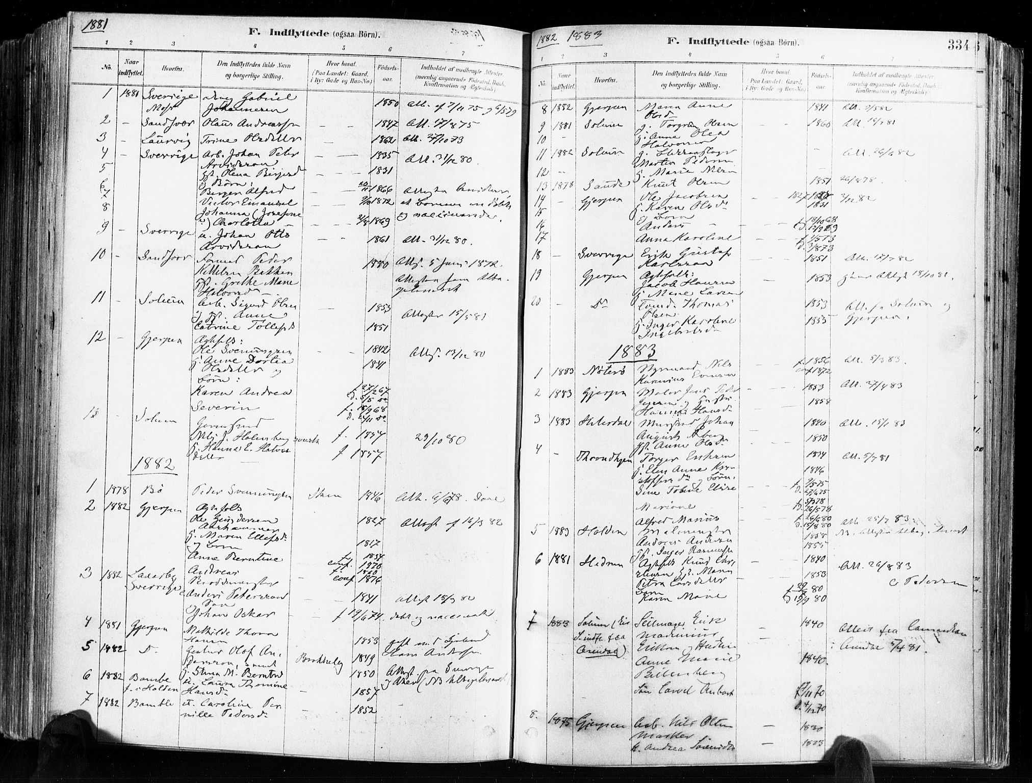 Skien kirkebøker, SAKO/A-302/F/Fa/L0009: Parish register (official) no. 9, 1878-1890, p. 334
