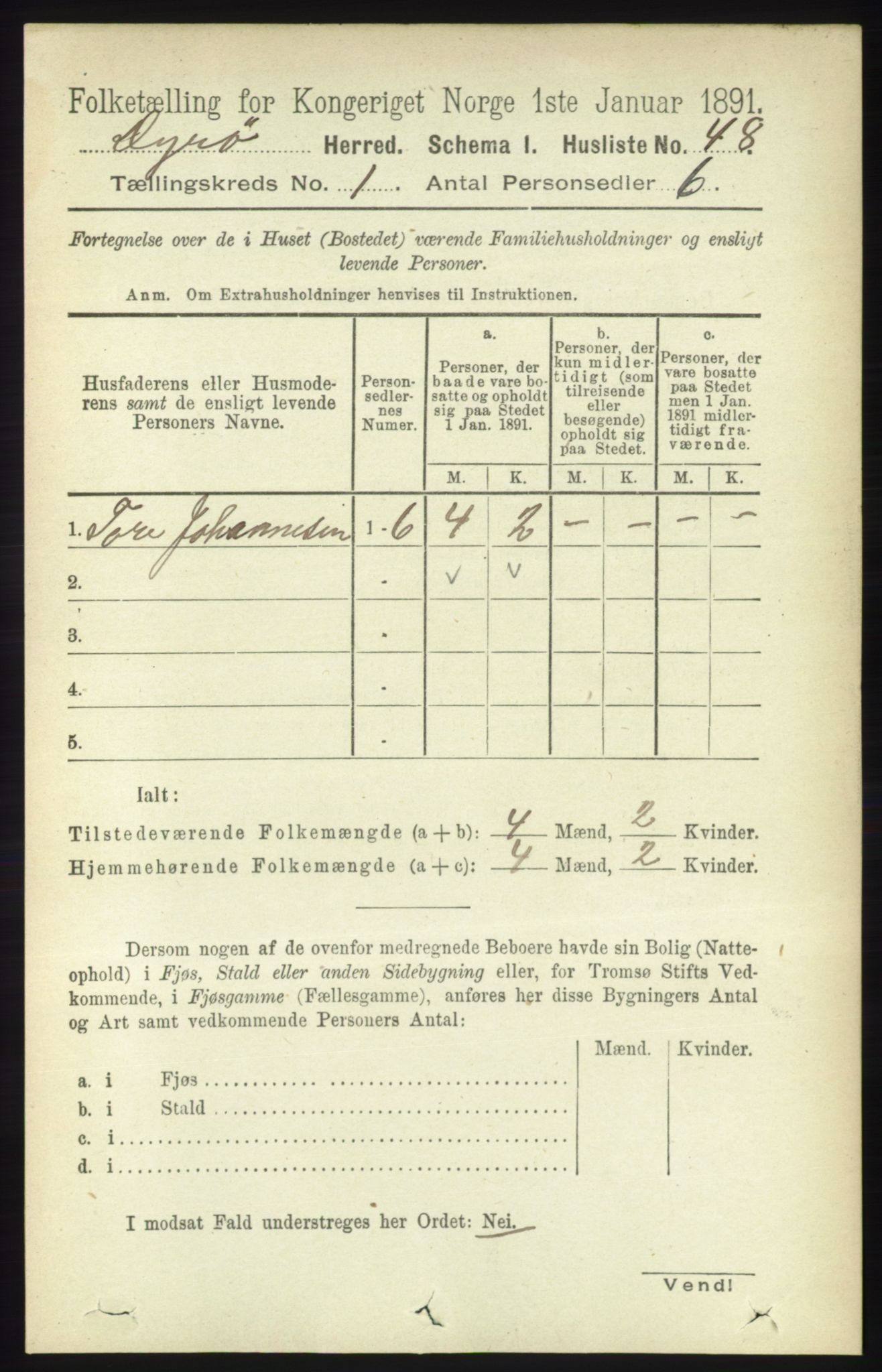 RA, 1891 census for 1926 Dyrøy, 1891, p. 63