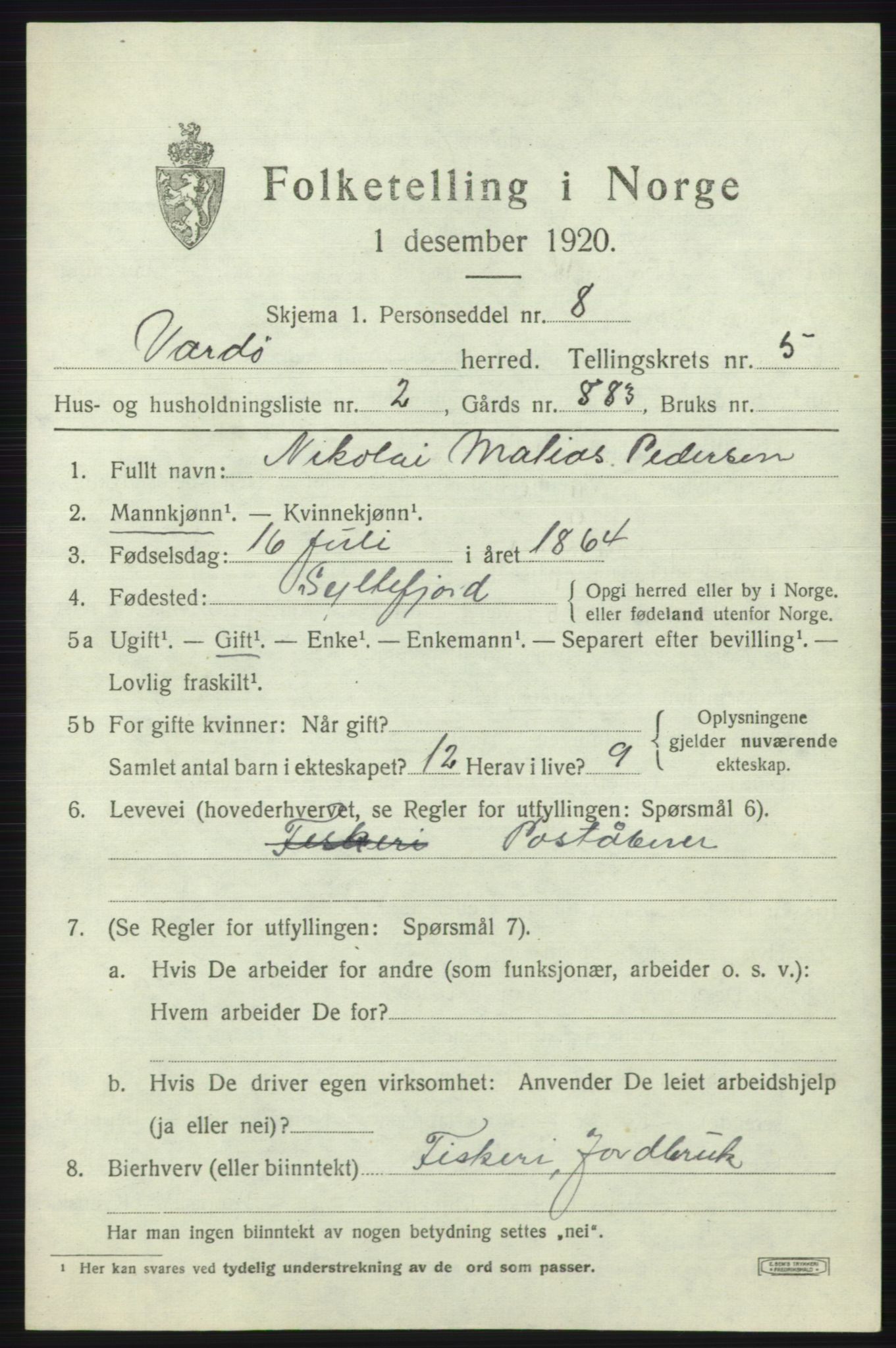 SATØ, 1920 census for Vardø rural district, 1920, p. 2600